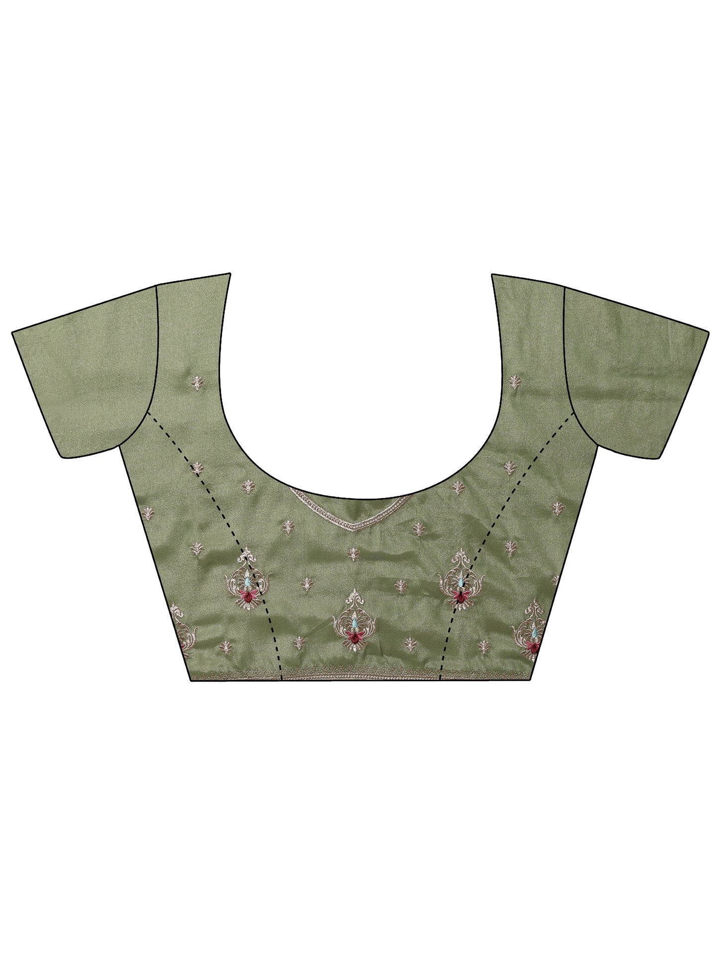 Green Embroidered Chinon Saree With Unstitched Blouse Piece