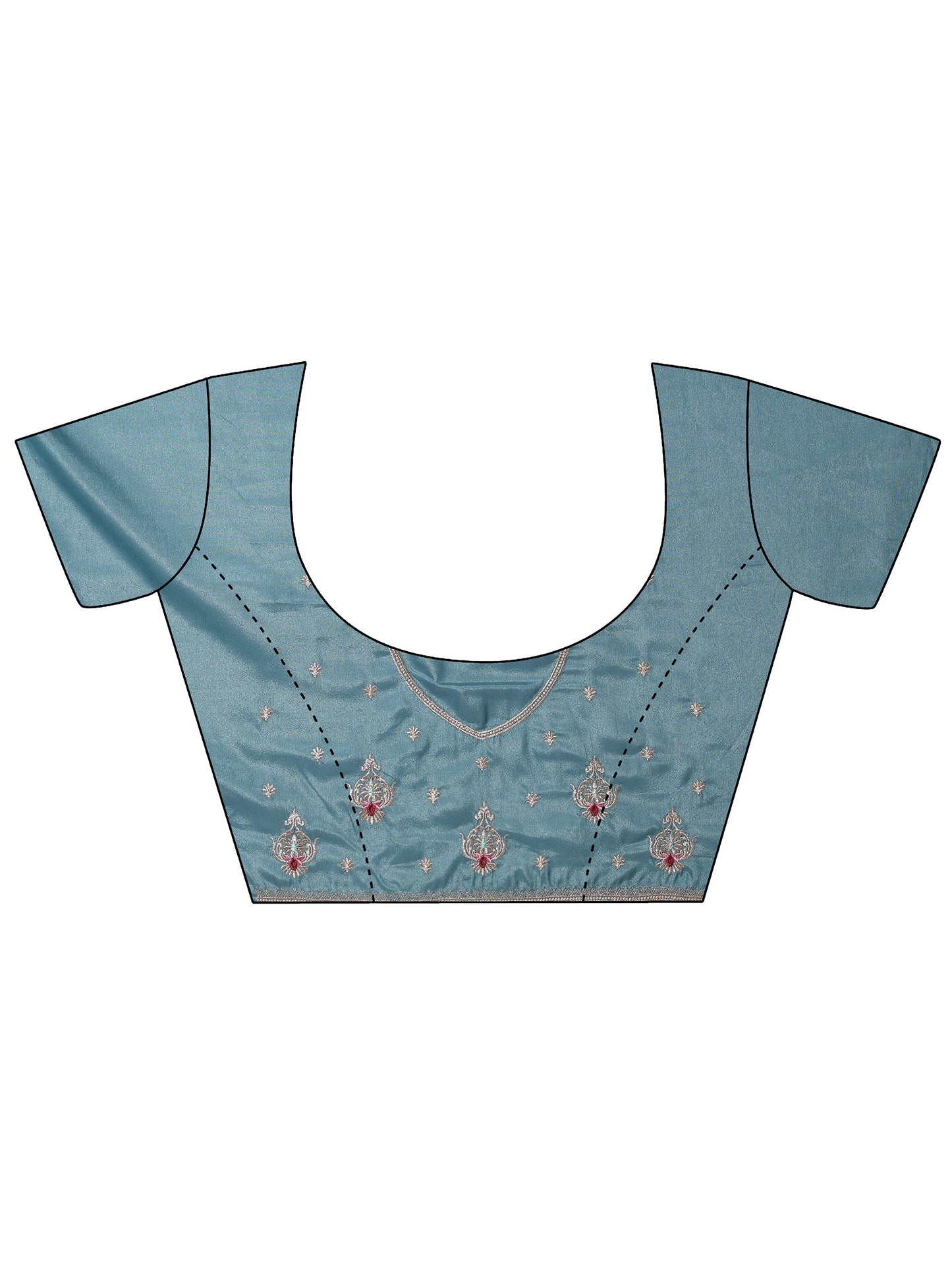 Blue Embroidered Chinon Saree With Unstitched Blouse Piece