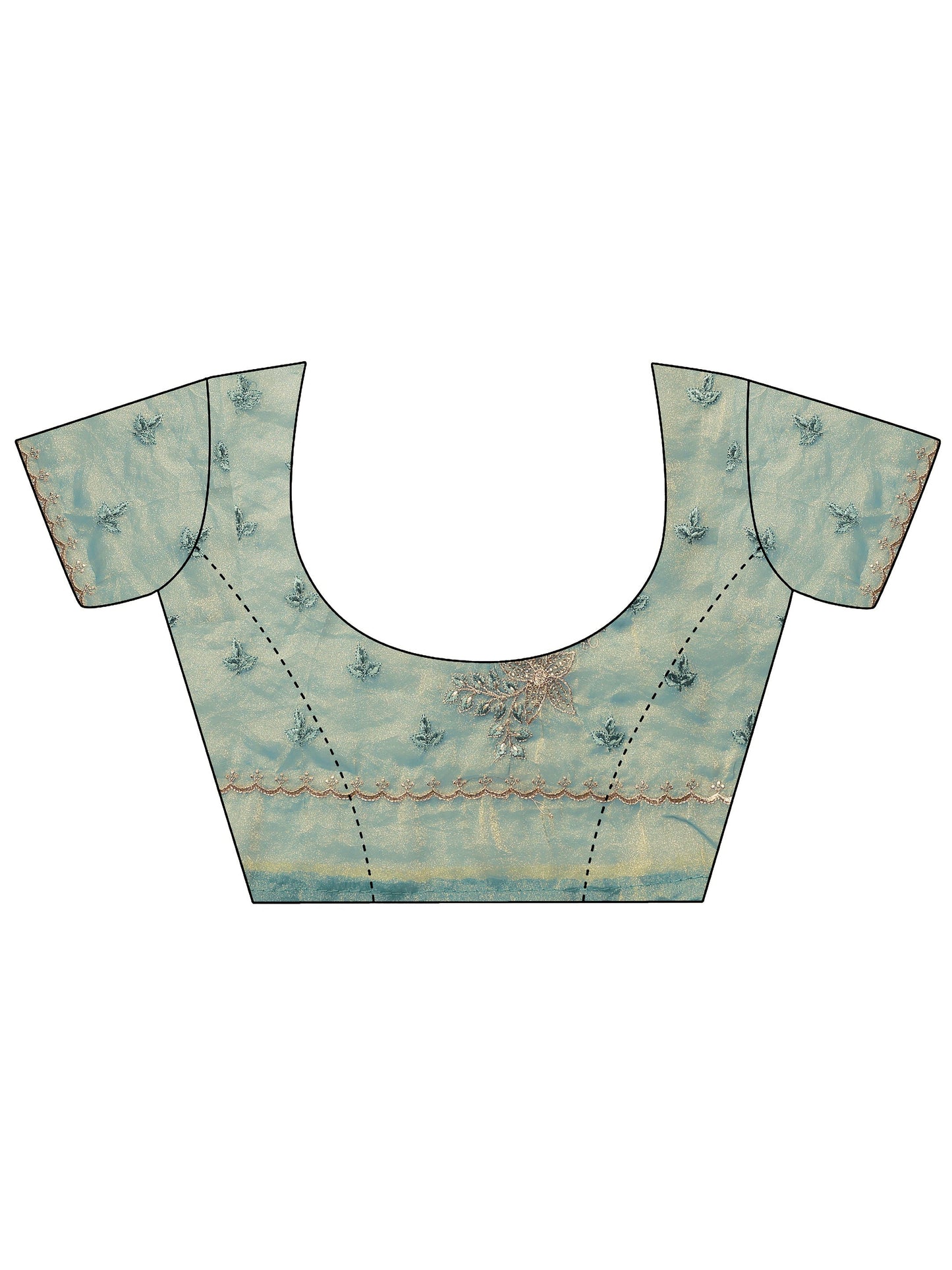 Teal Embroidered Organza Saree With Unstitched Blouse Piece