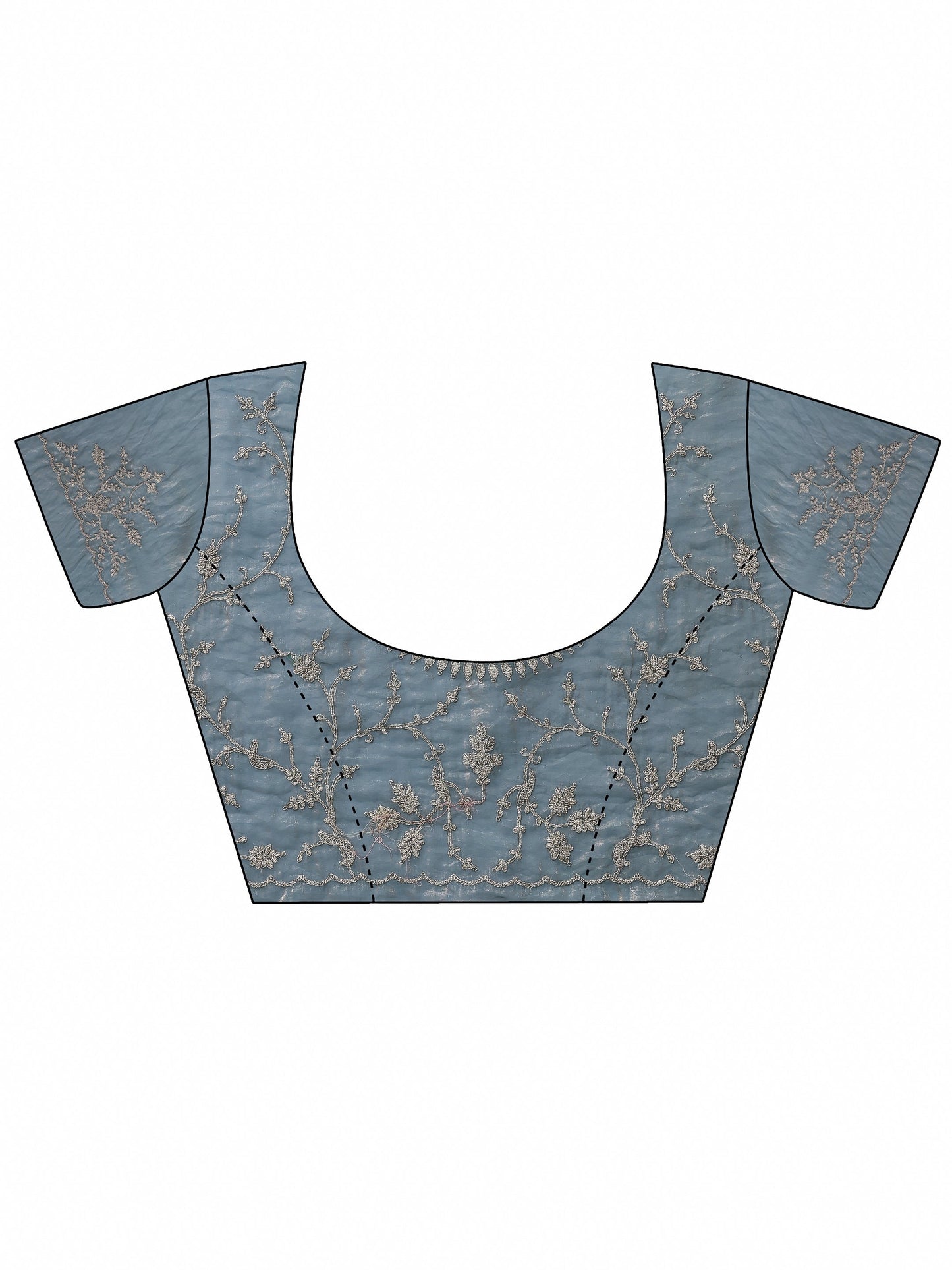 Blue Embellished Organza Saree With Unstitched Blouse Piece