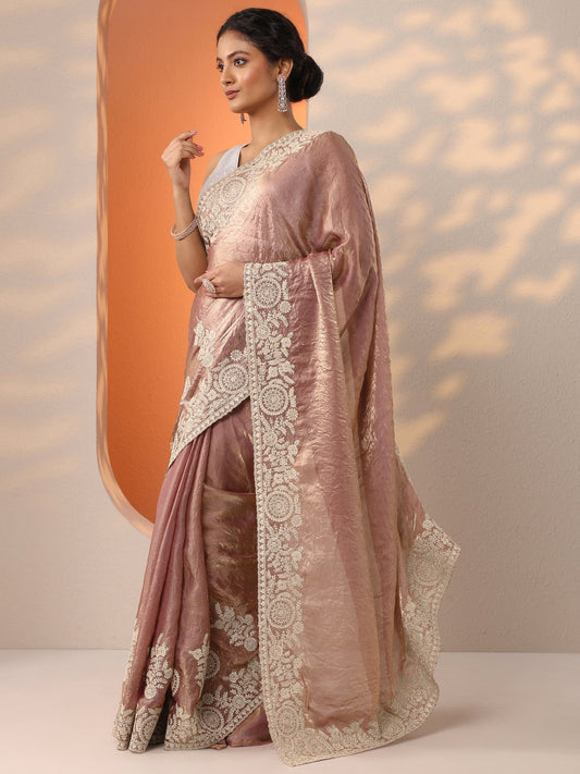 Pink Embellished Organza Saree With Unstitched Blouse Piece