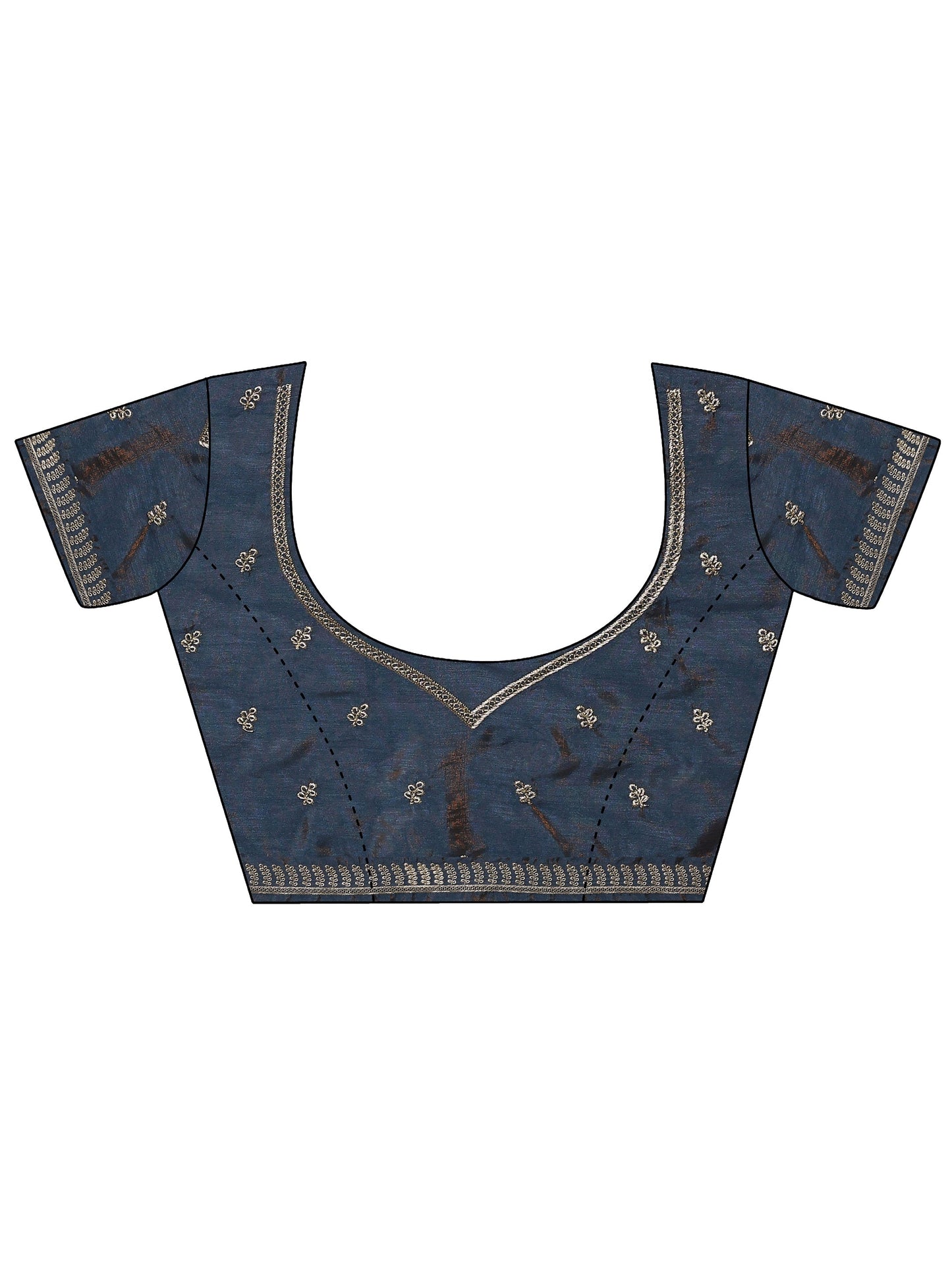 Blue Embellished Organza Saree With Unstitched Blouse Piece