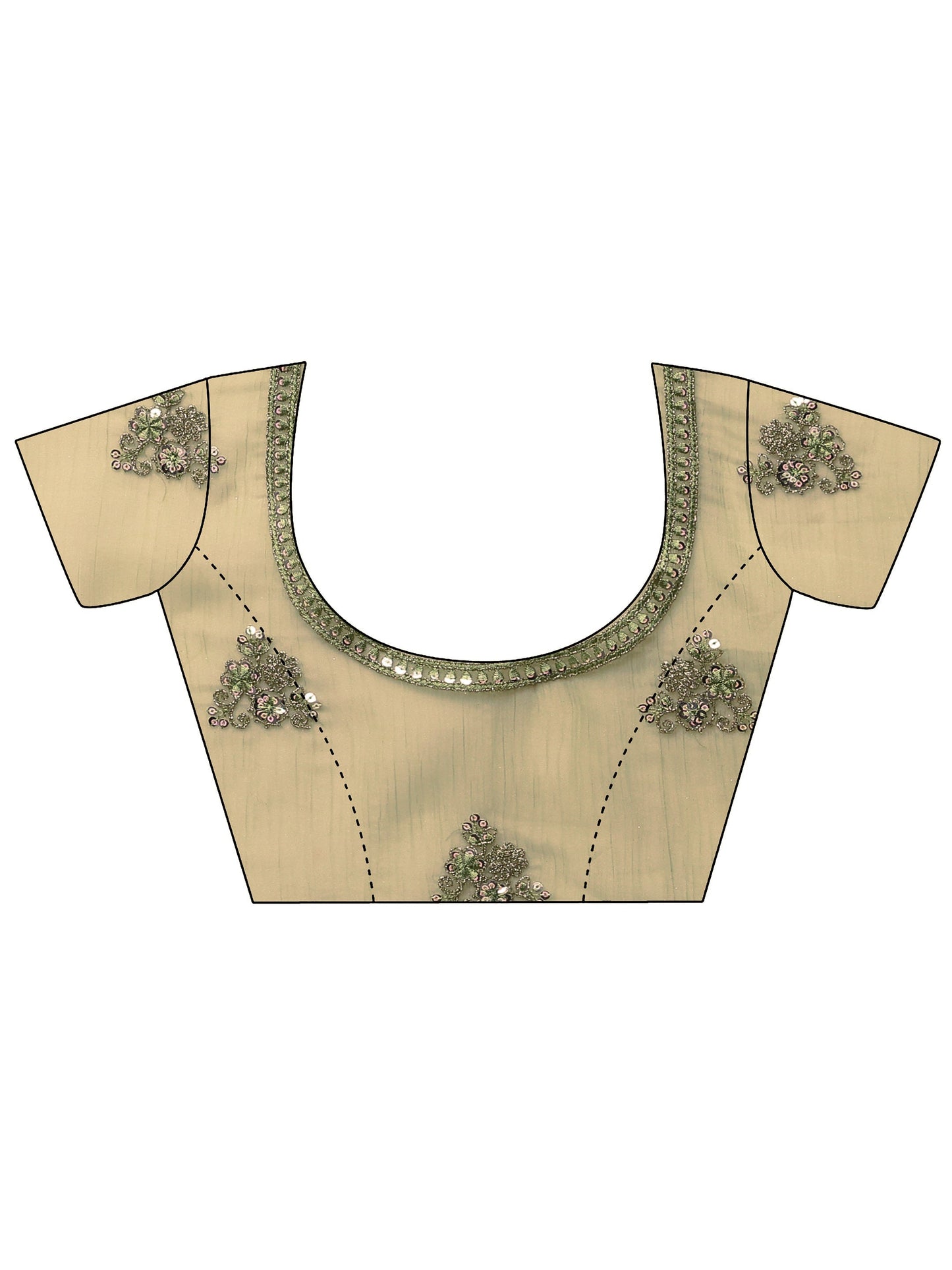 Green Embroidered Chinon Saree With Unstitched Blouse Piece