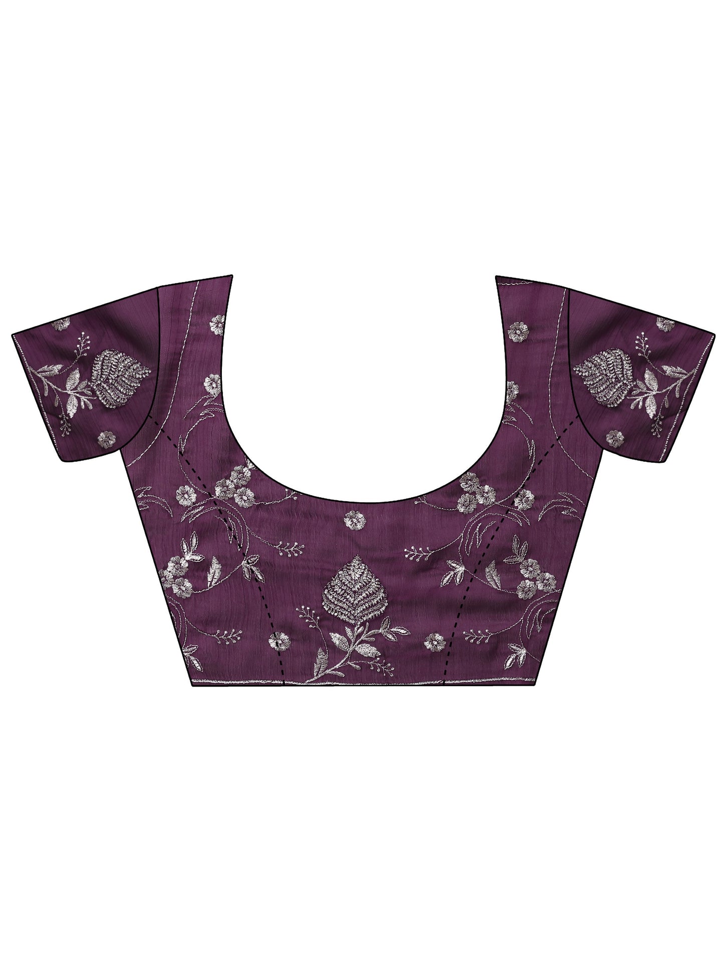 Burgundy Embroidered Chinon Saree With Unstitched Blouse Piece