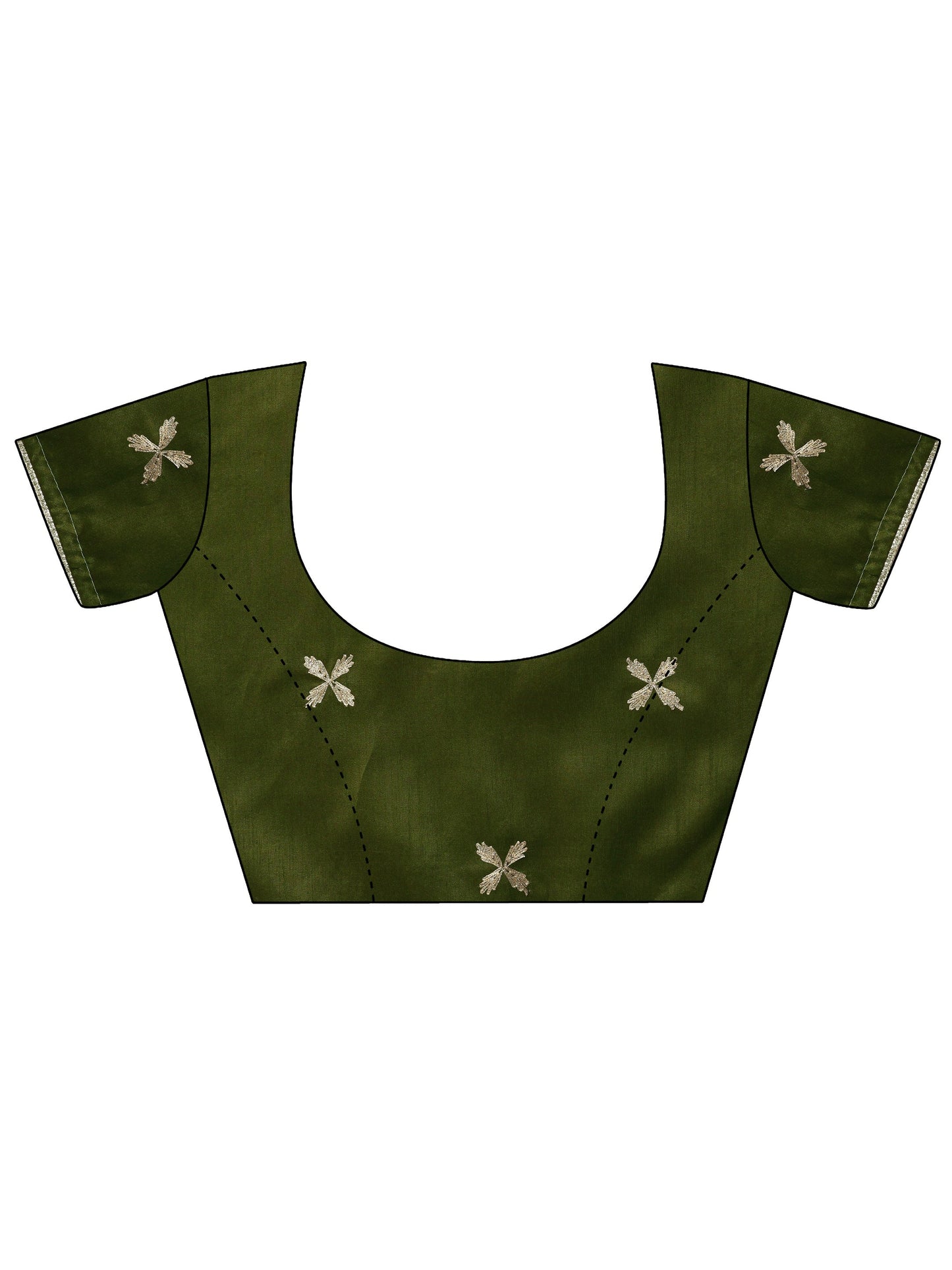 Green Printed Banarasi Chinon Saree With Unstitched Blouse Piece