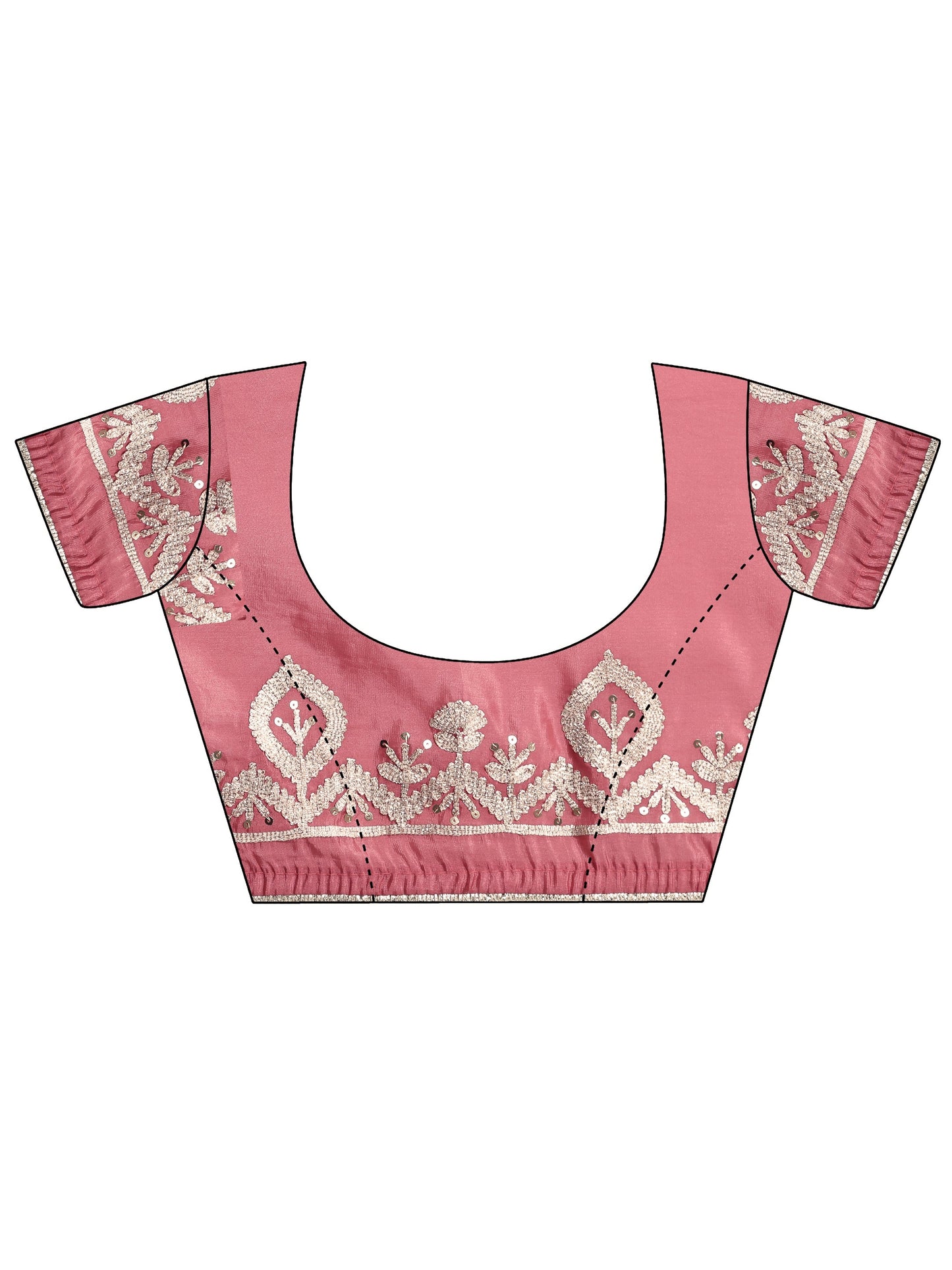 Peach Embroidered Chinon Saree With Unstitched Blouse Piece