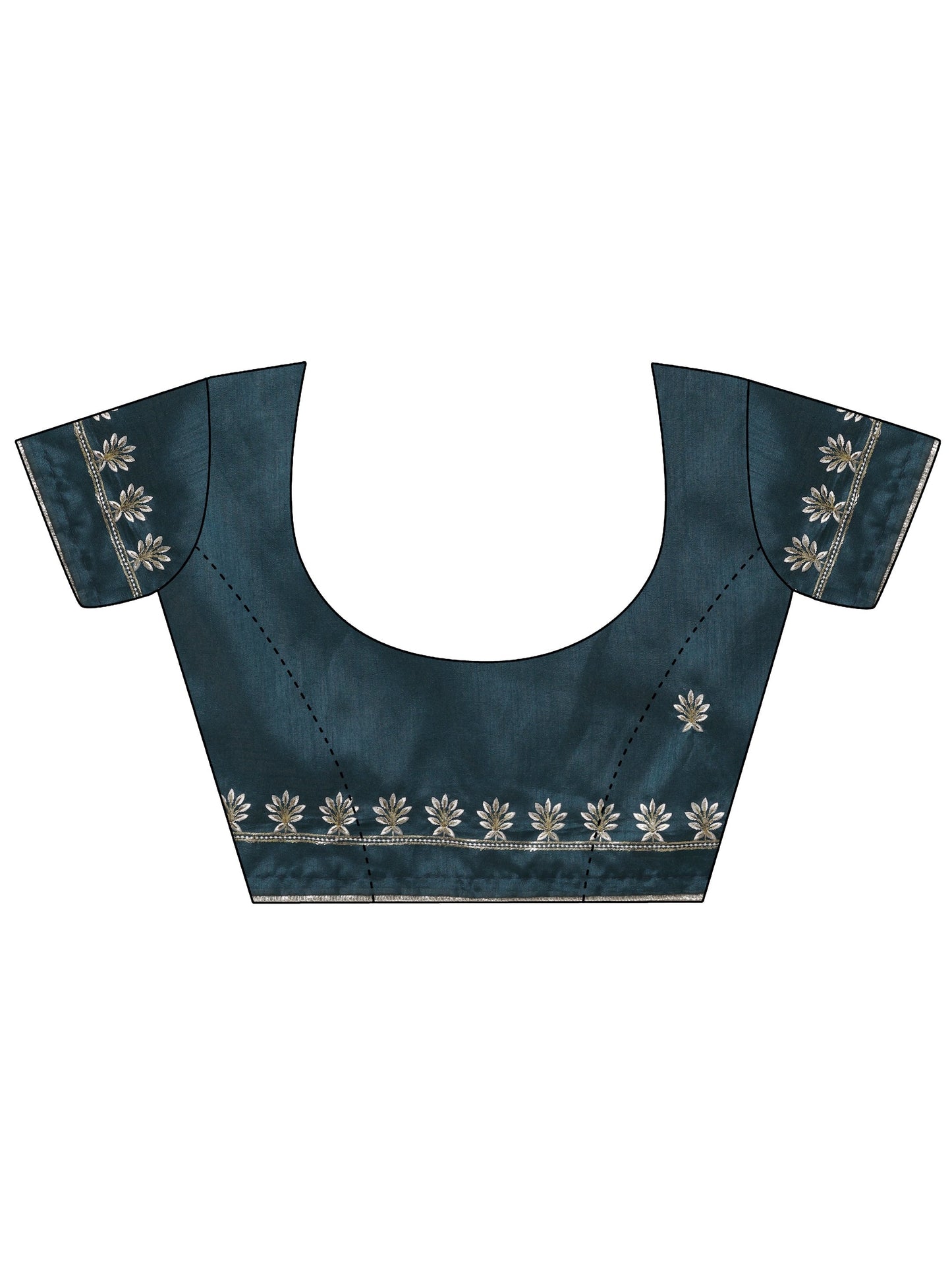 Teal Embroidered Organza Saree With Unstitched Blouse Piece