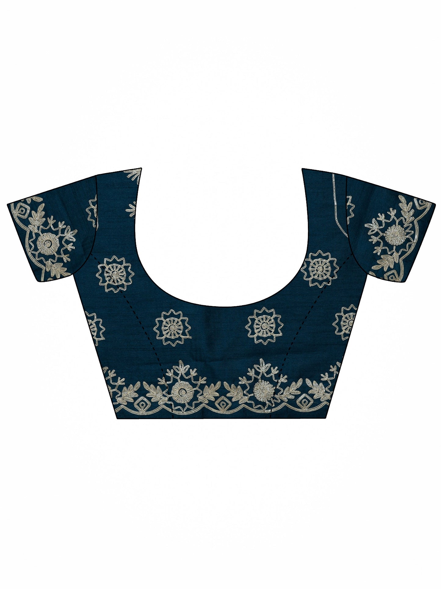 Blue Embroidered Silk Blend Saree With Unstitched Blouse Piece