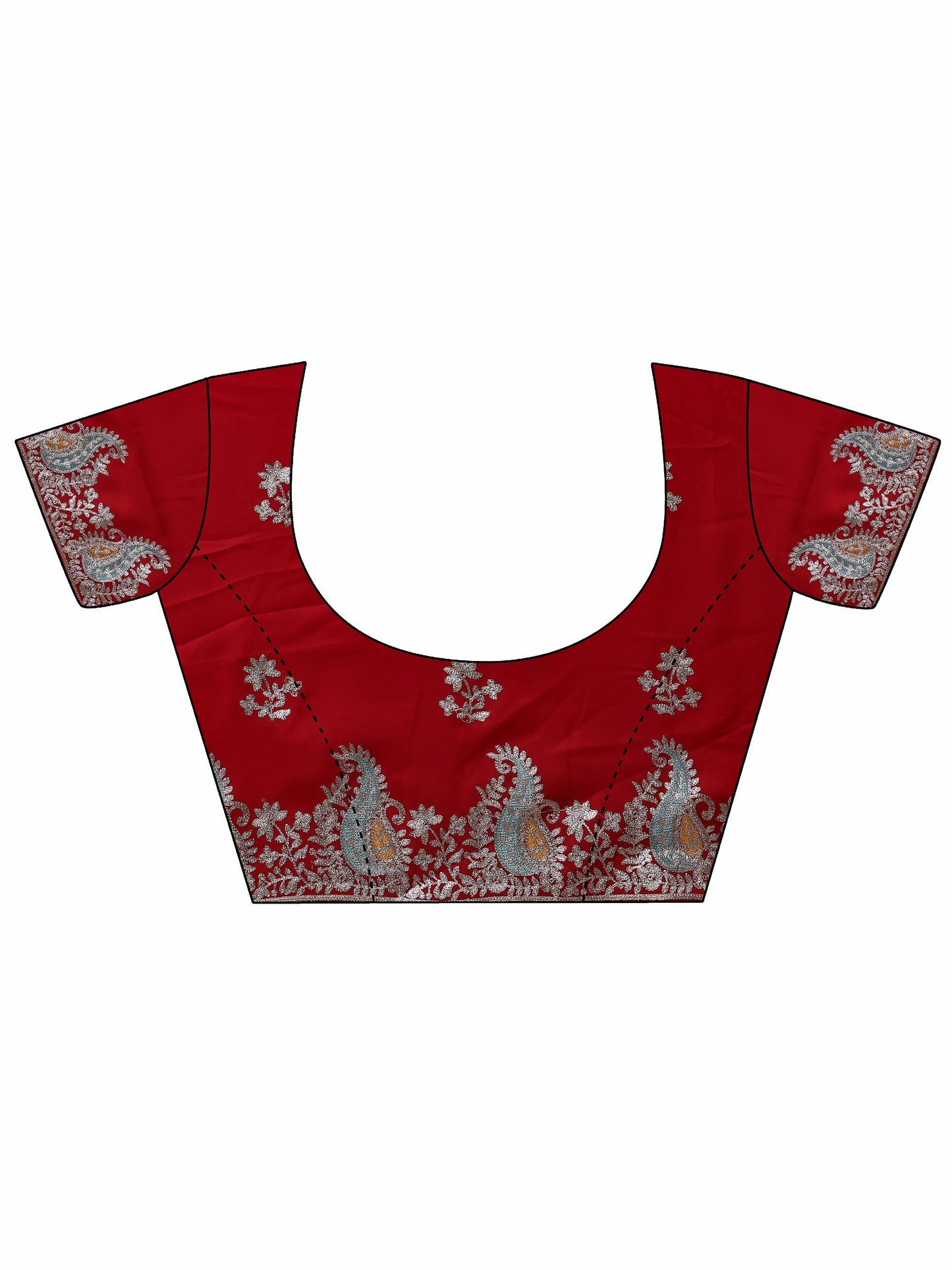 Maroon Embroidered Satin Saree With Unstitched Blouse Piece