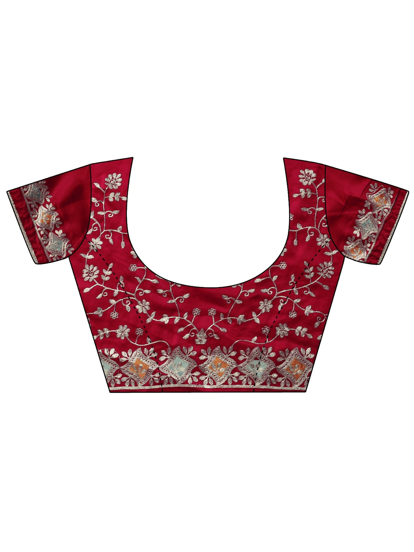 Red Embroidered Satin Saree With Unstitched Blouse Piece