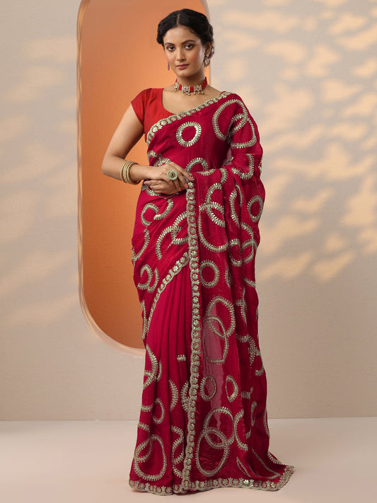 Pink Embroidered Organza Saree With Unstitched Blouse Piece