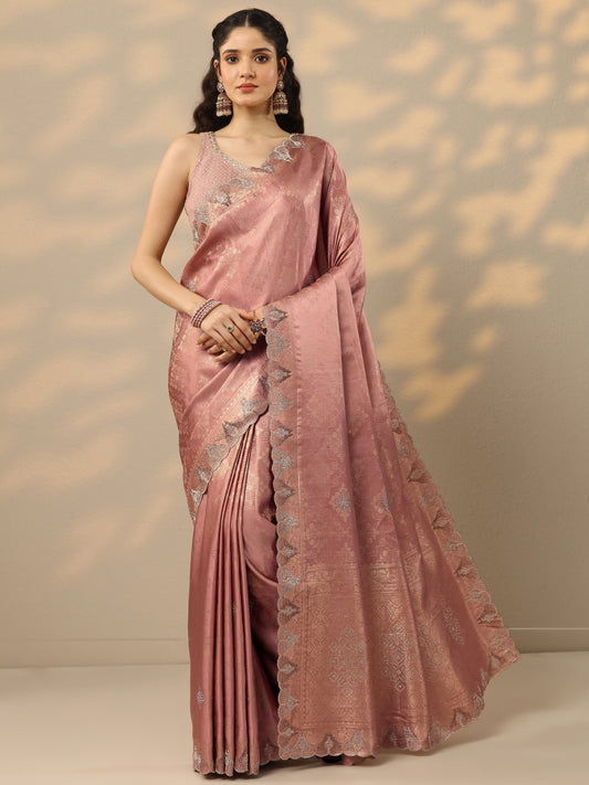 Pink Woven Design Banarasi Silk Blend Saree With Unstitched Blouse Piece