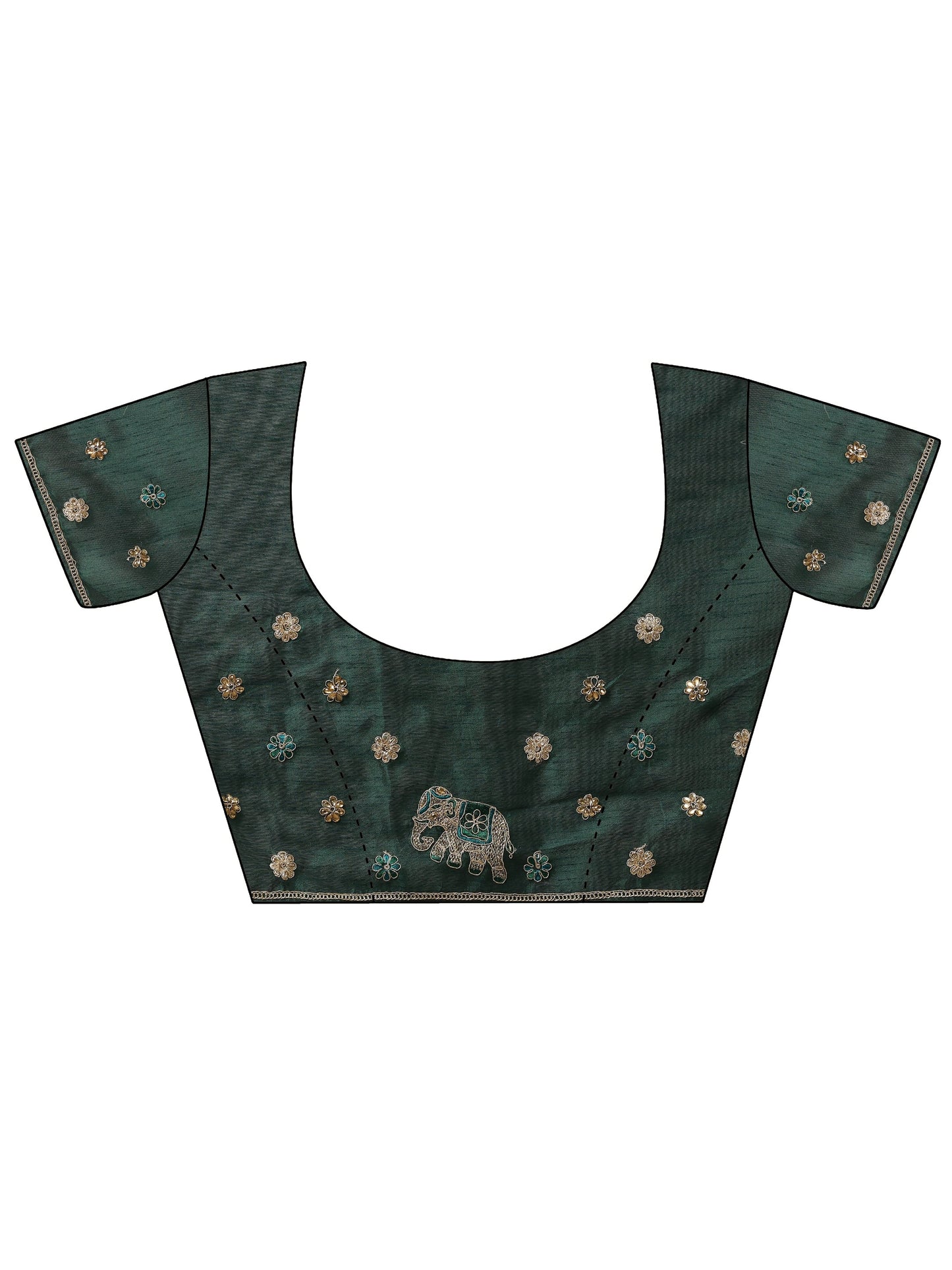 Mustard Printed Chinon Saree With Unstitched Blouse Piece