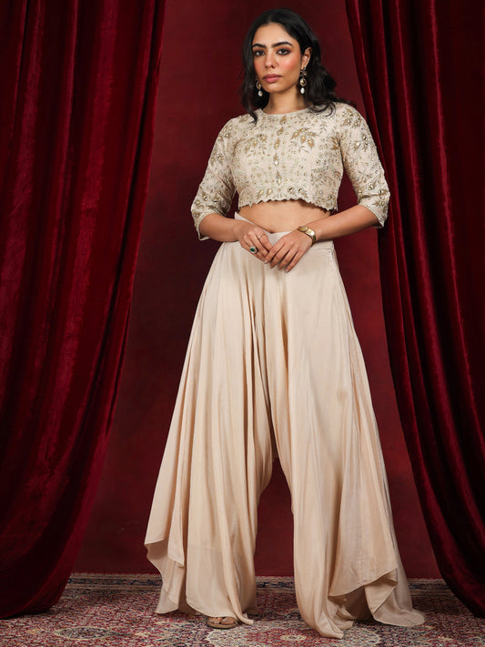 Libas Art Beige Embellished Silk Blend Co-Ords