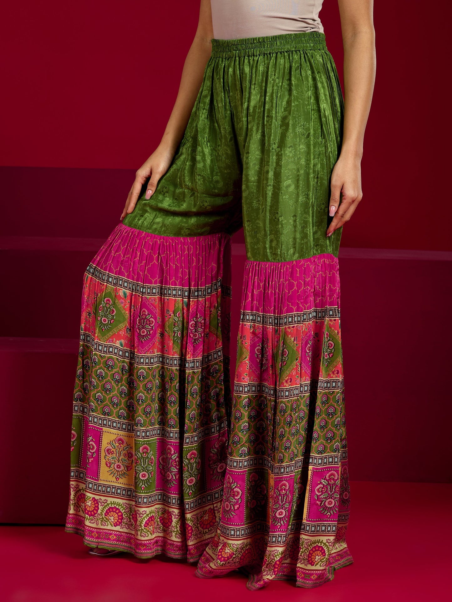Libas Art Green Embroidered Silk Blend Straight Suit With Dupatta