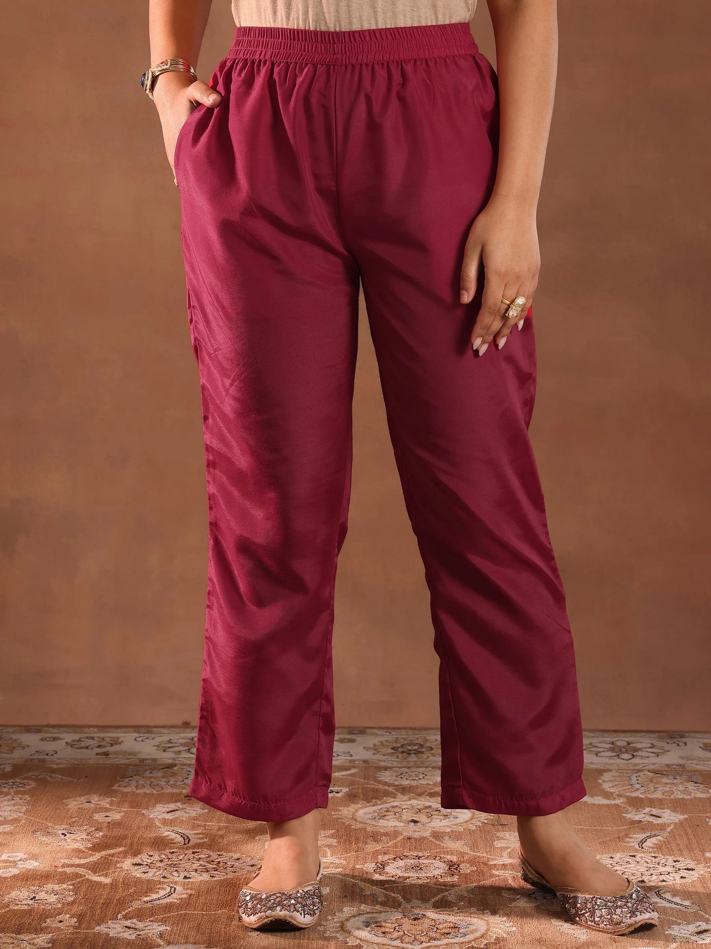 Pink Embroidered Silk Blend Straight Suit With Dupatta