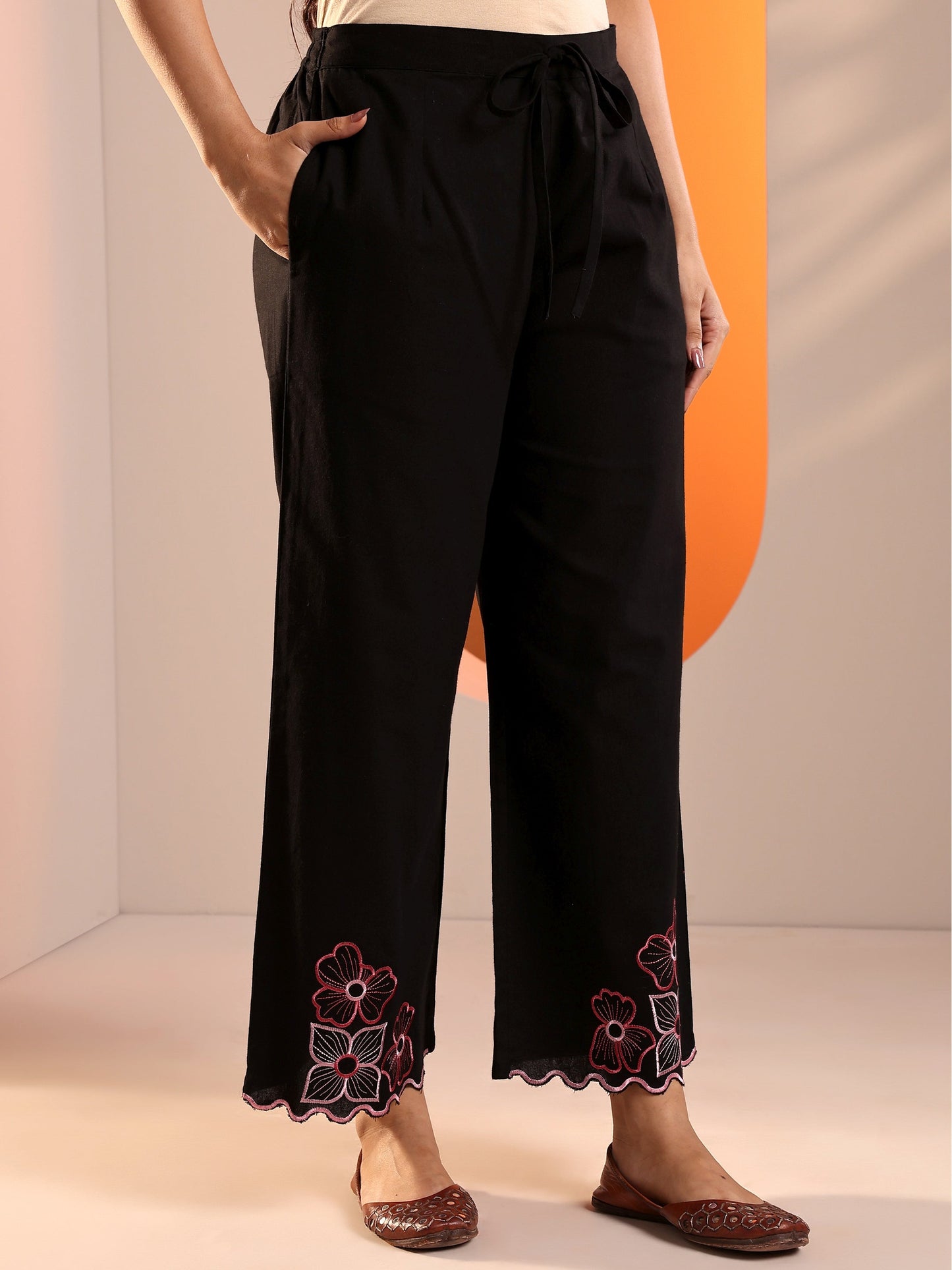 Black Embroidered cotton blend Co-Ord Sets