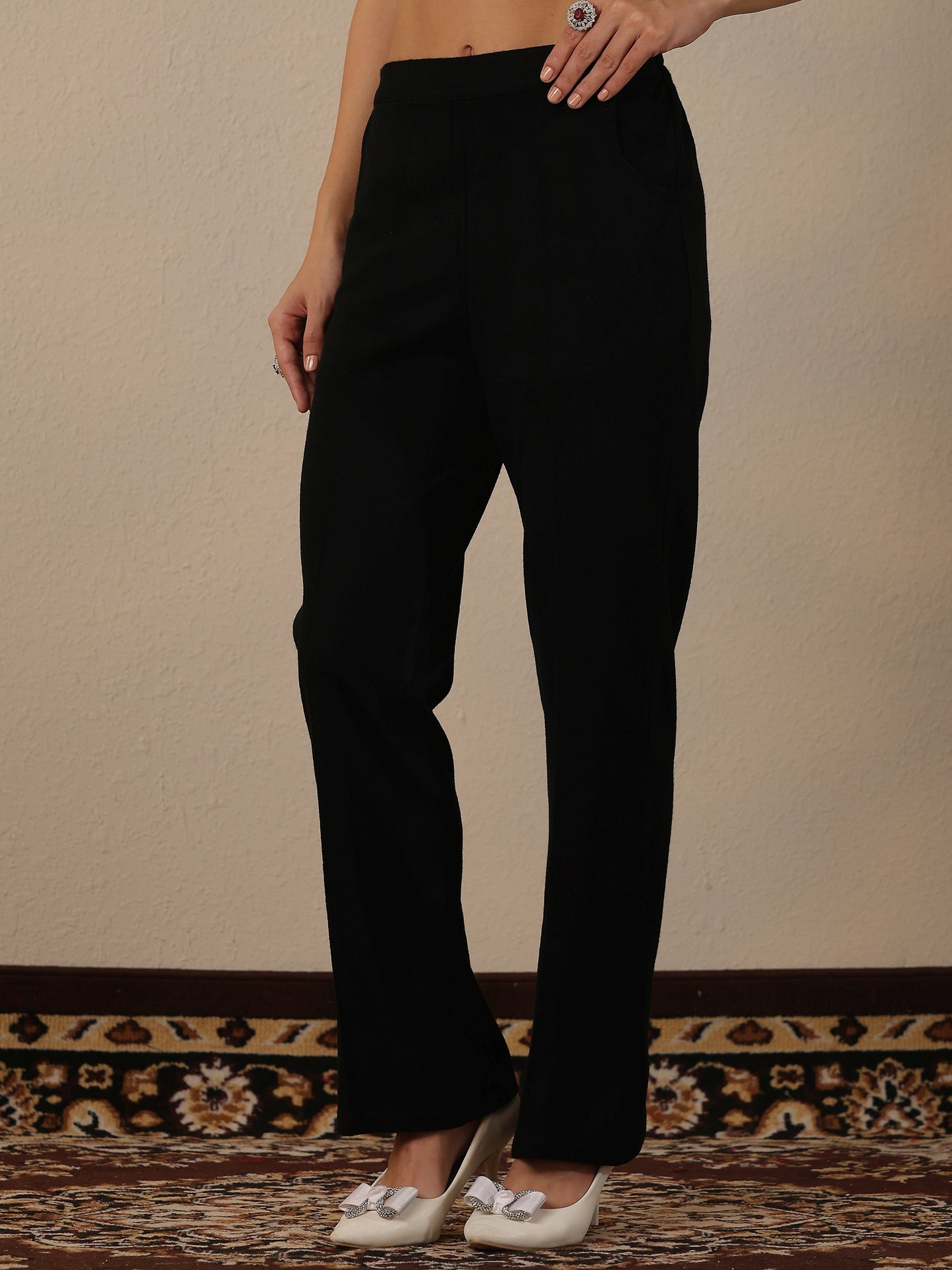 Black Embroidered Wool Co-Ord Sets