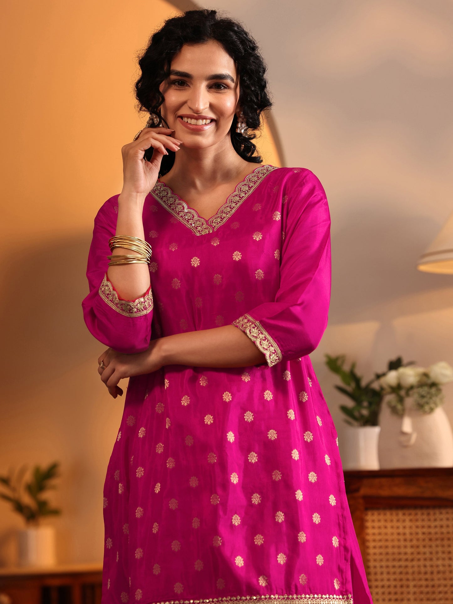 Libas Art Pink Woven Design Silk Blend Straight Suit Set With Dupatta