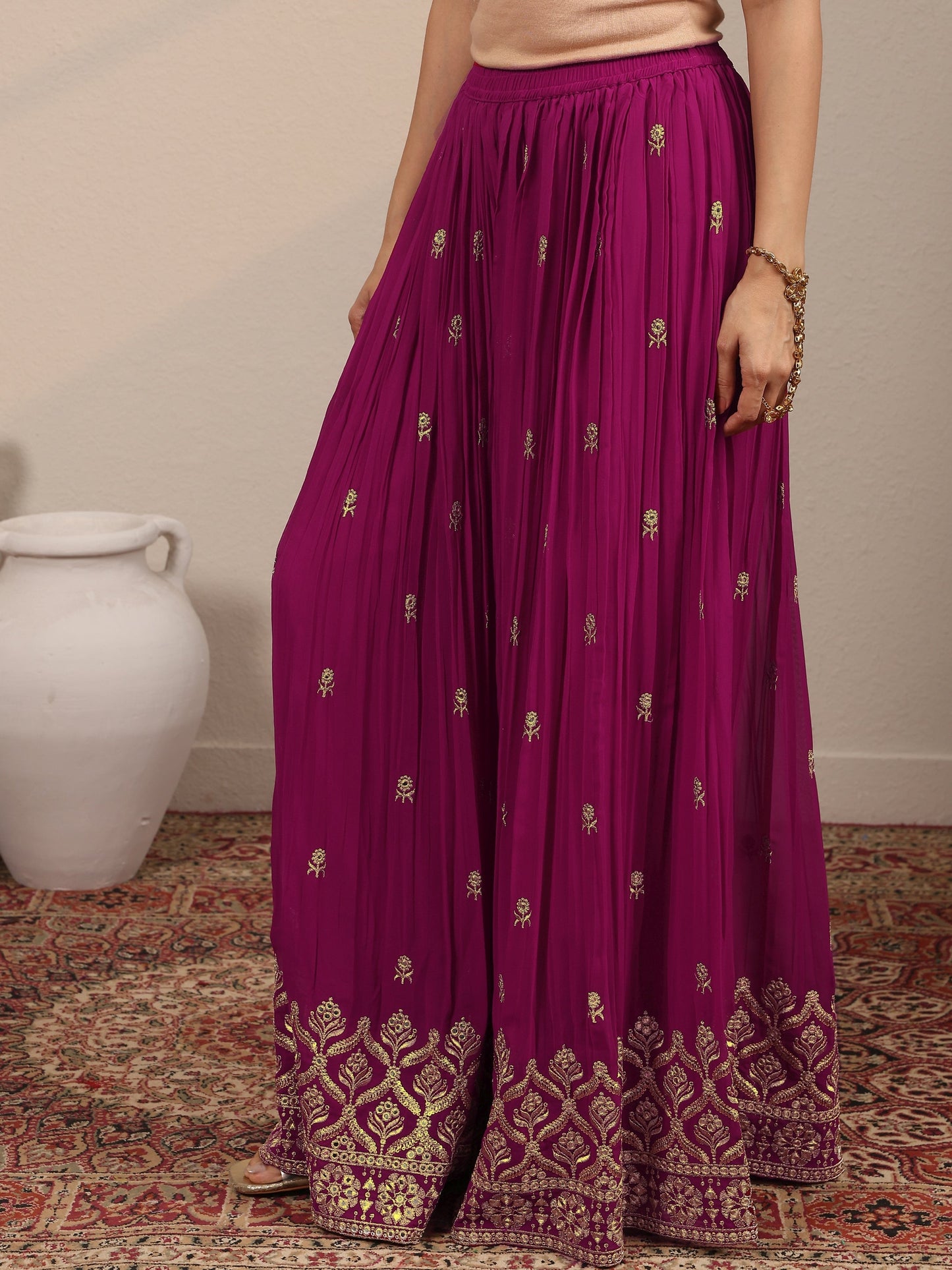 Libas Art Purple Embroidered Georgette Straight Suit Set With Dupatta