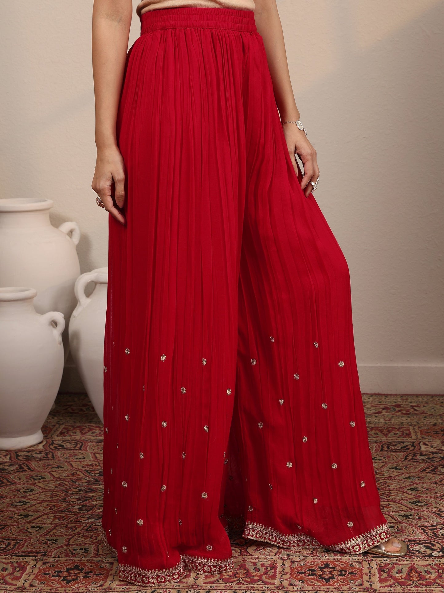 Libas Art Red Printed Georgette Straight Suit Set With Dupatta