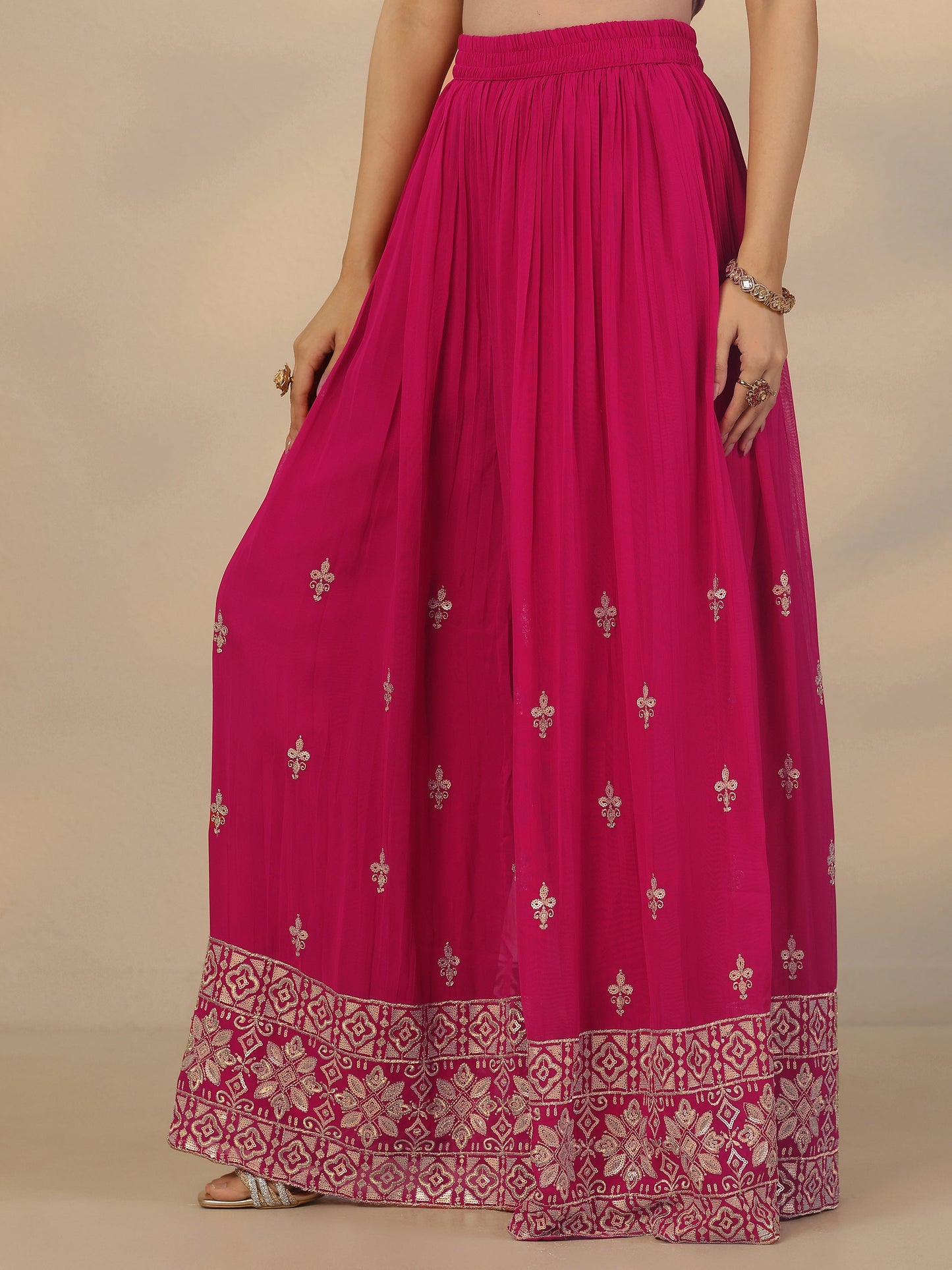 Gulrez Libas Art Pink Printed Georgette Straight Suit Set With Dupatta