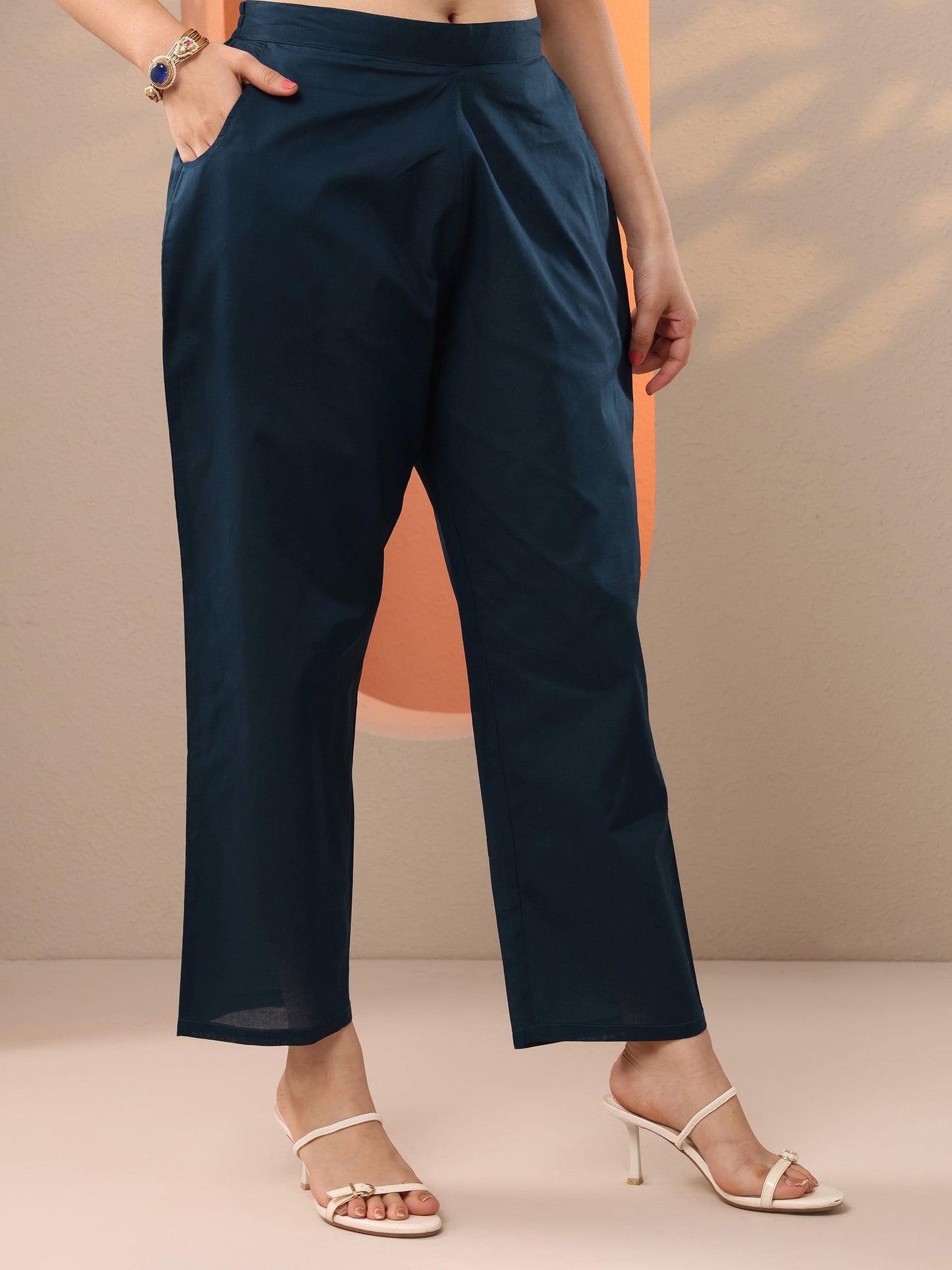 Navy Blue Embroidered Silk Blend Straight Suit Set With Dupatta