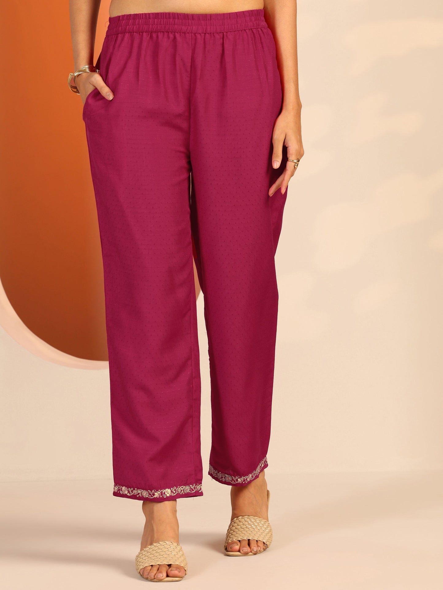 Pink Embroidered Silk Blend A-Line Suit Set With Dupatta