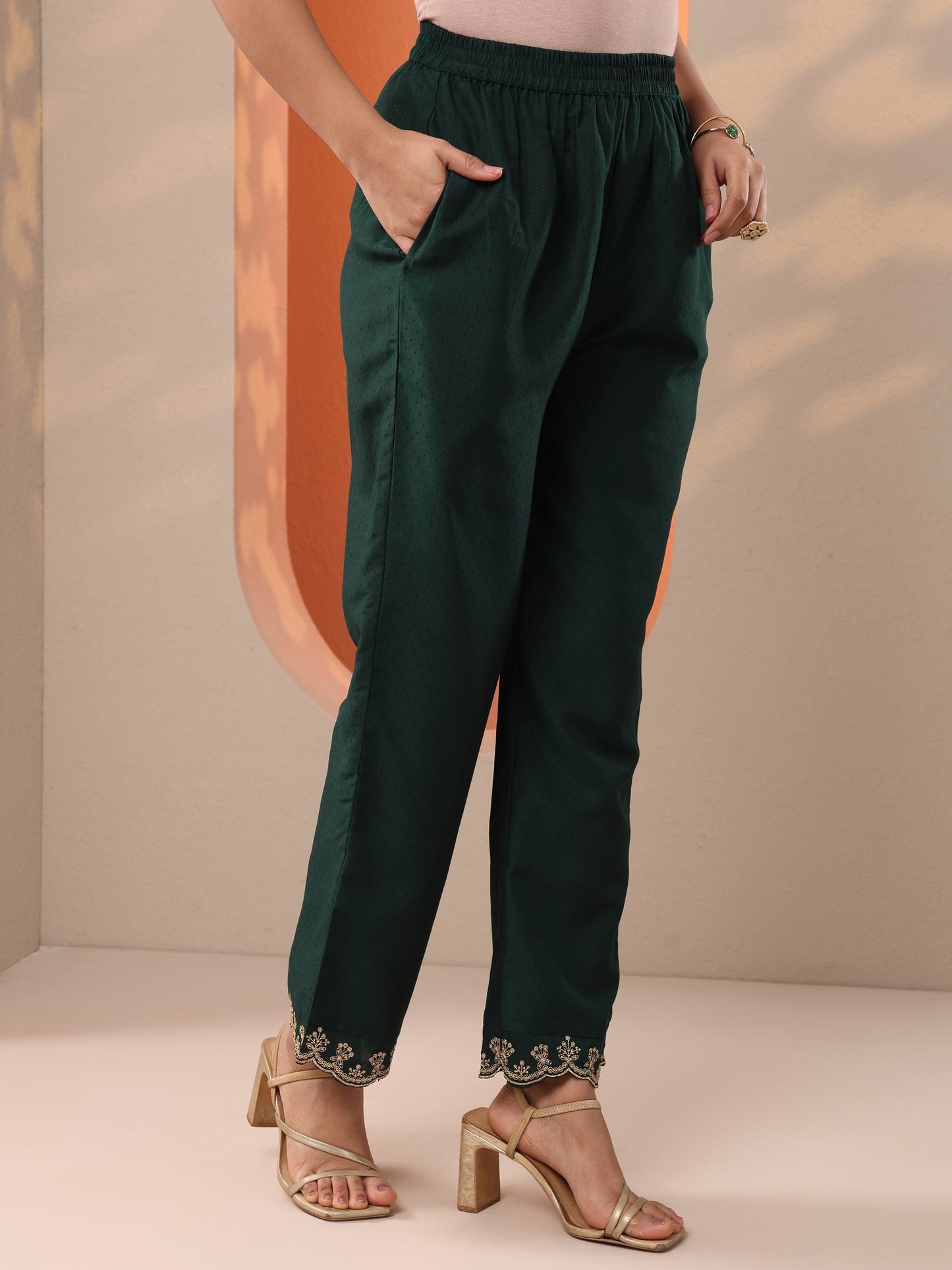 Green Embroidered Silk Blend A-Line Suit Set With Dupatta