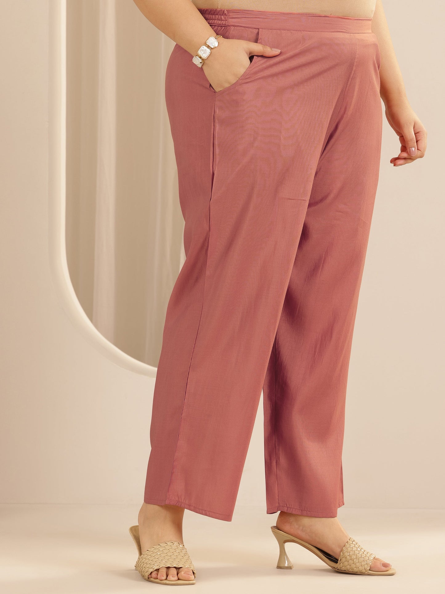 Plus Size Peach Yoke Design Silk blend Straight Suit Set With Dupatta