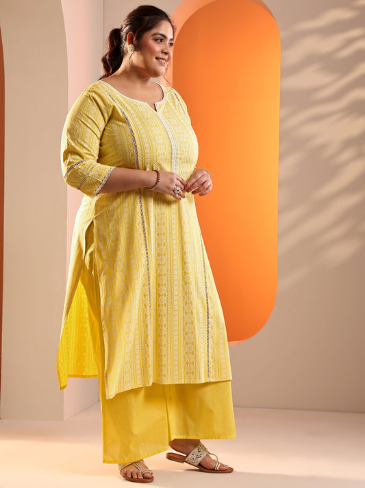 Plus Size Yellow Printed Rayon Straight Suit Set With Dupatta