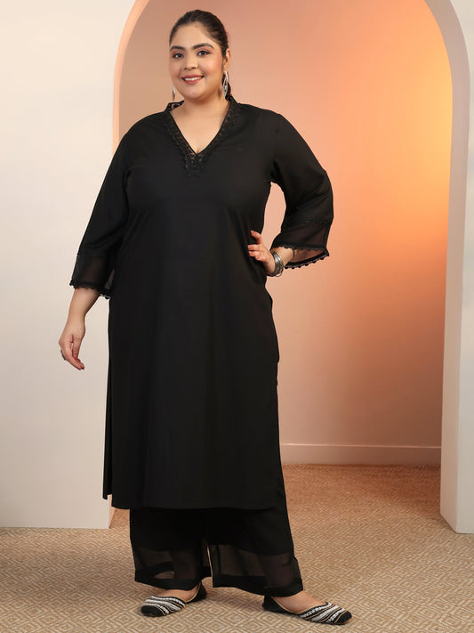 Plus Size Black Embellished Rayon Co-Ord Sets