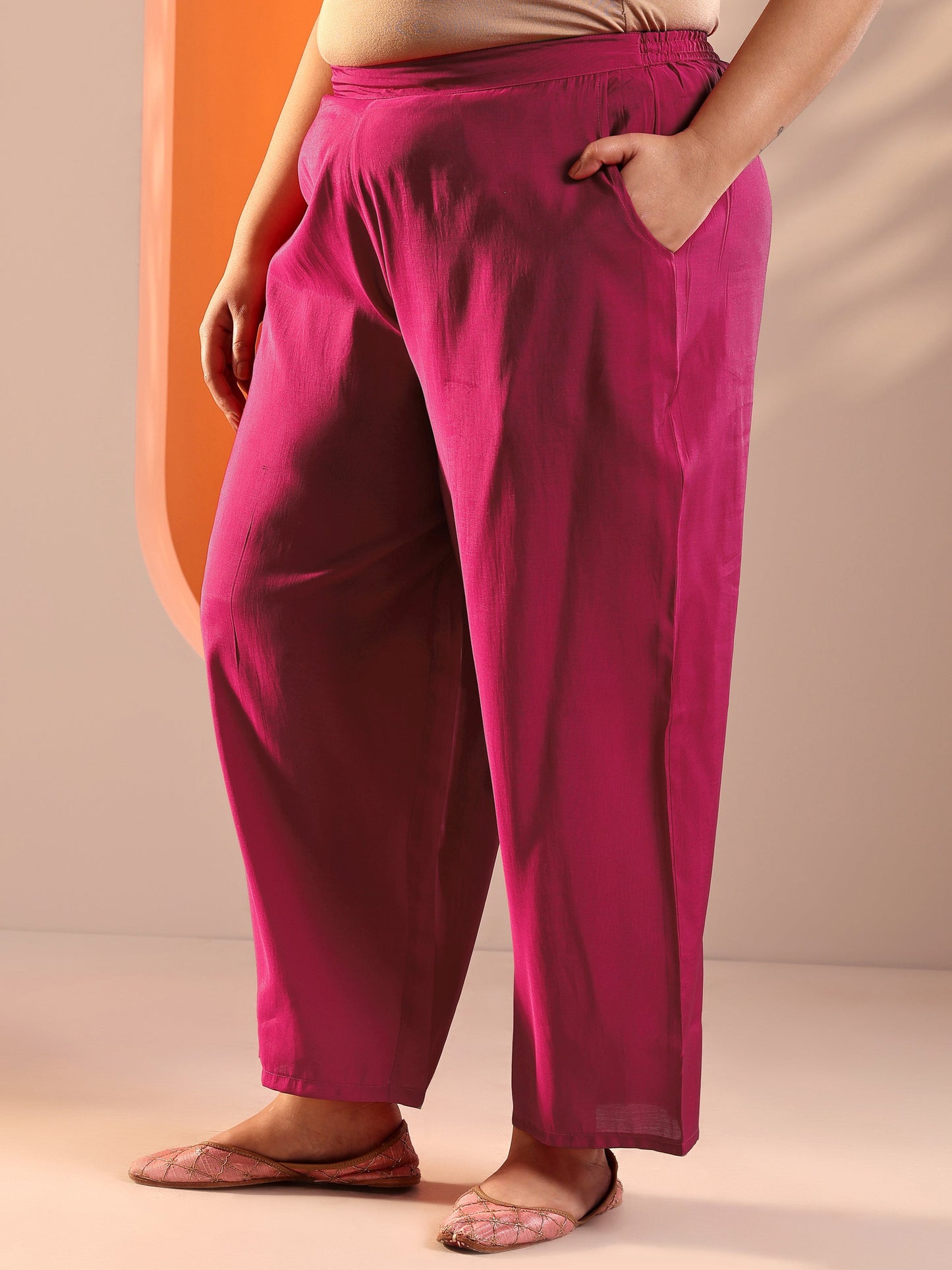 Plus Size Pink Printed Silk Blend Straight Suit Set With Dupatta