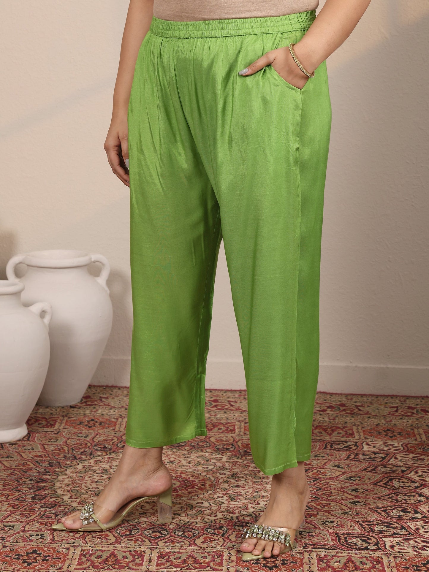 Plus Size Green Embroidered Crepe Straight Suit Set With Dupatta