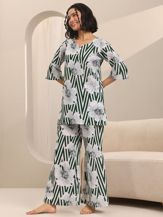 Green Printed Cotton Night Suits