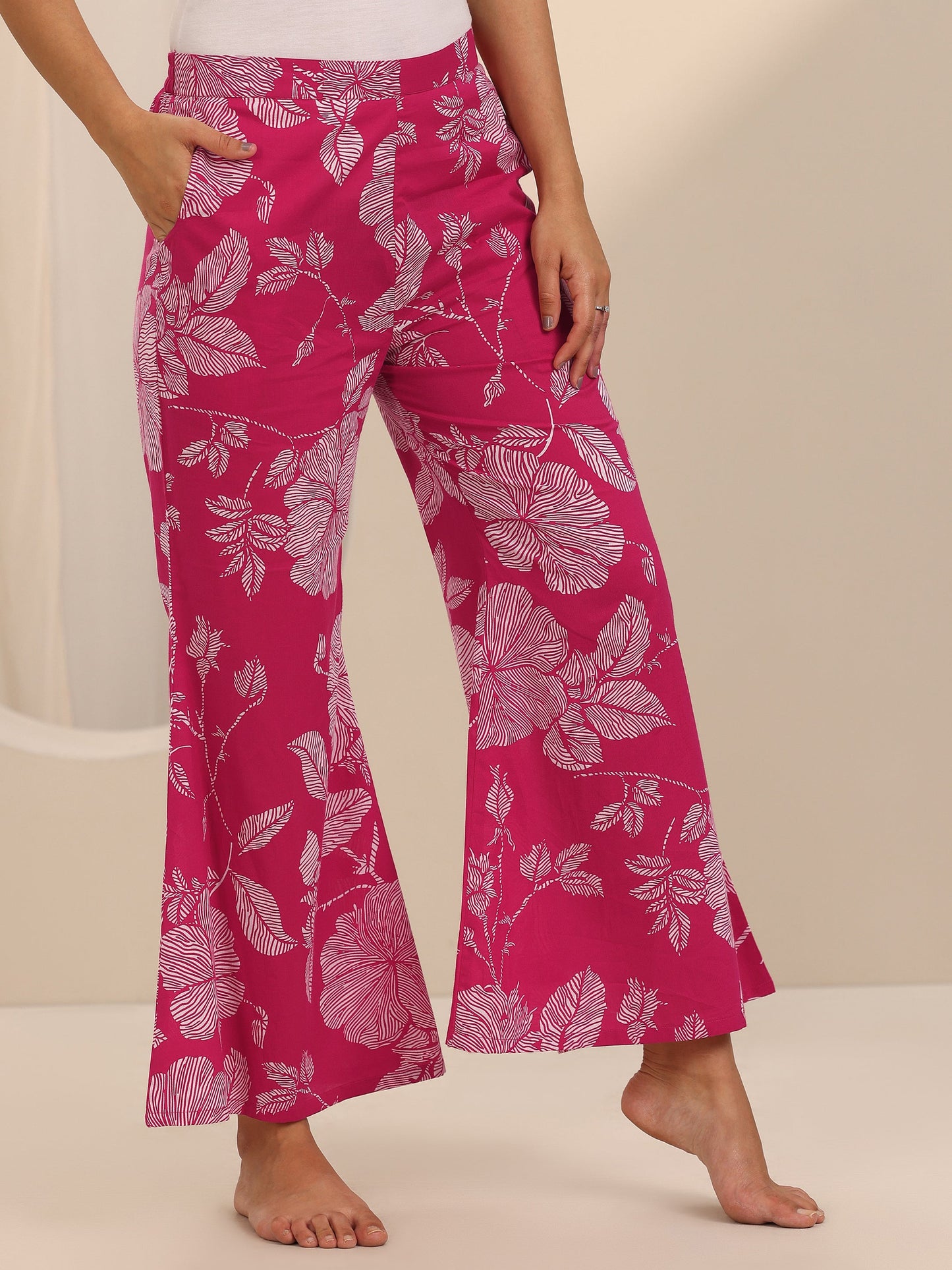 Pink Printed Cotton Night Suits