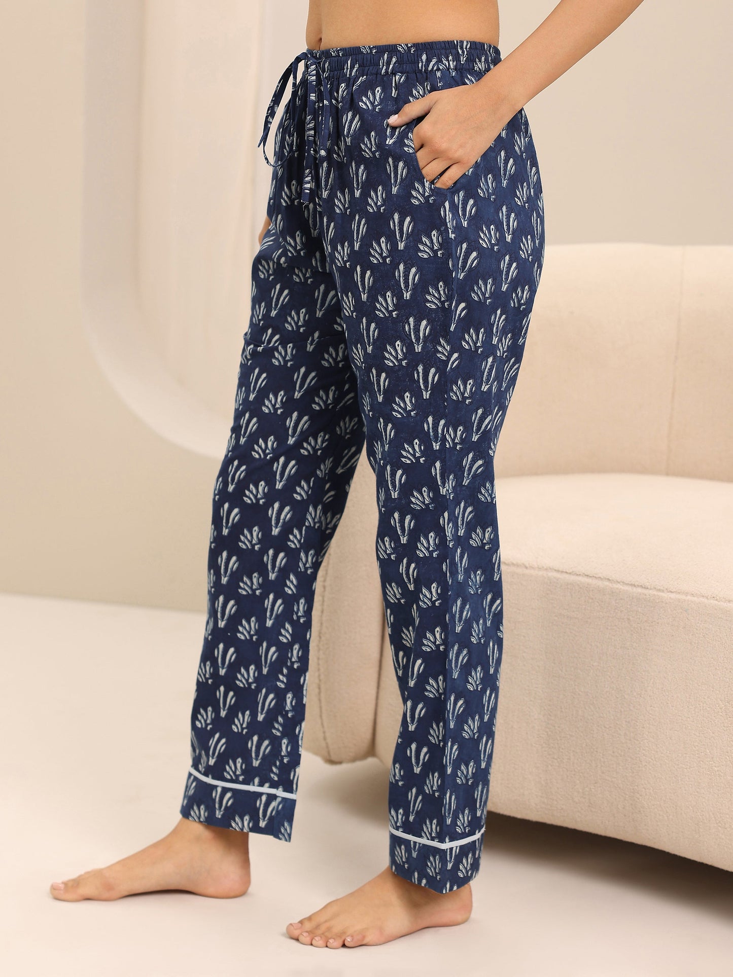 Blue Printed Cotton Night Suits