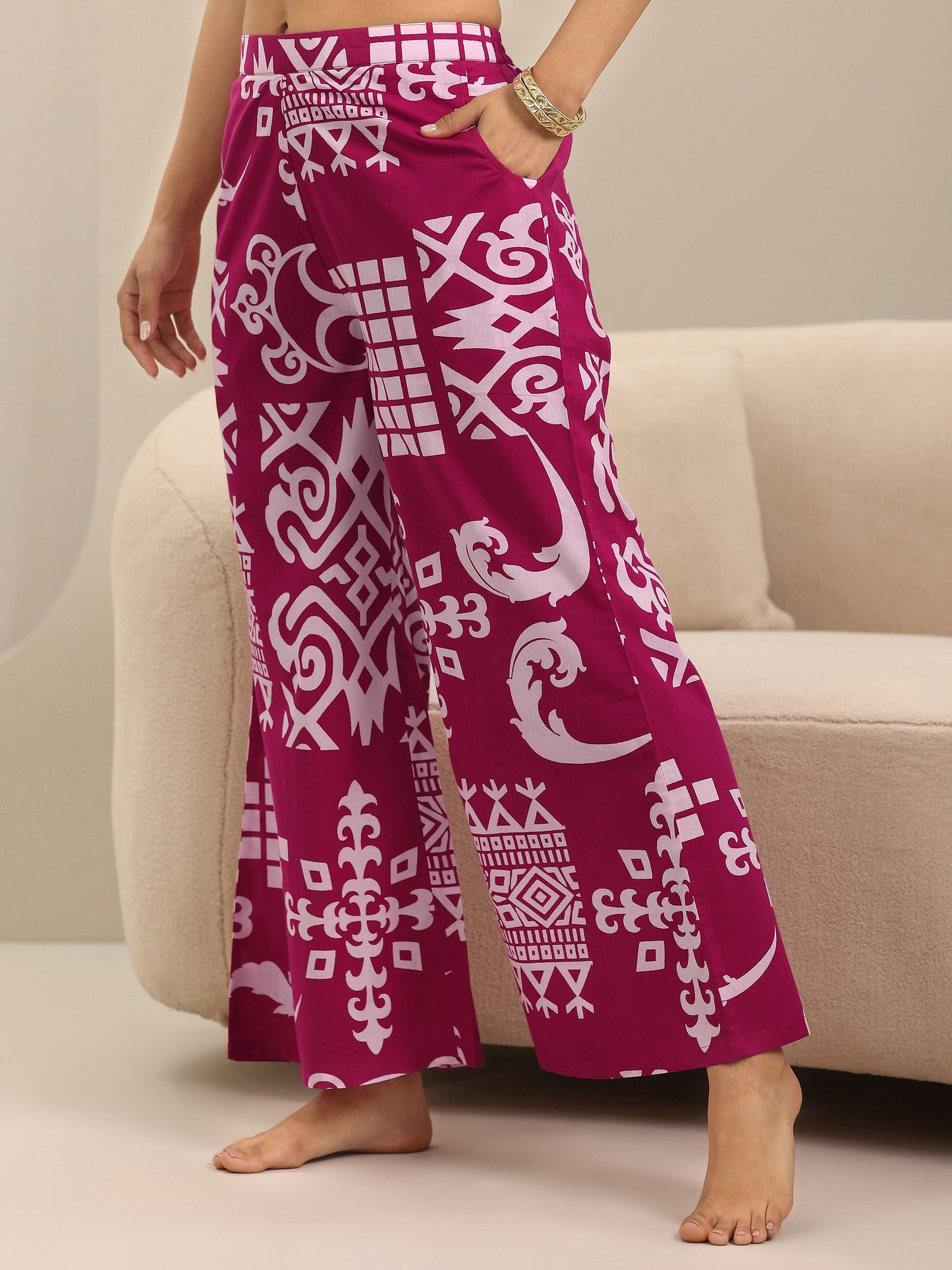 Pink Printed Cotton Night Suits