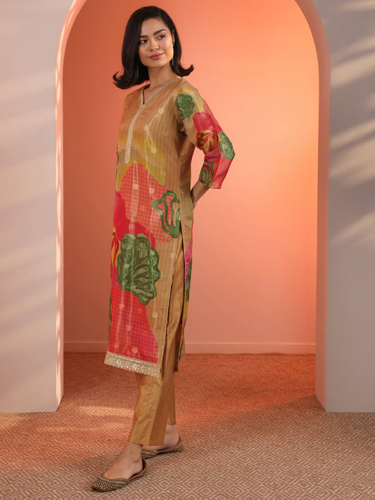 Multi Embellished Silk Blend Straight Suit Set With Dupatta