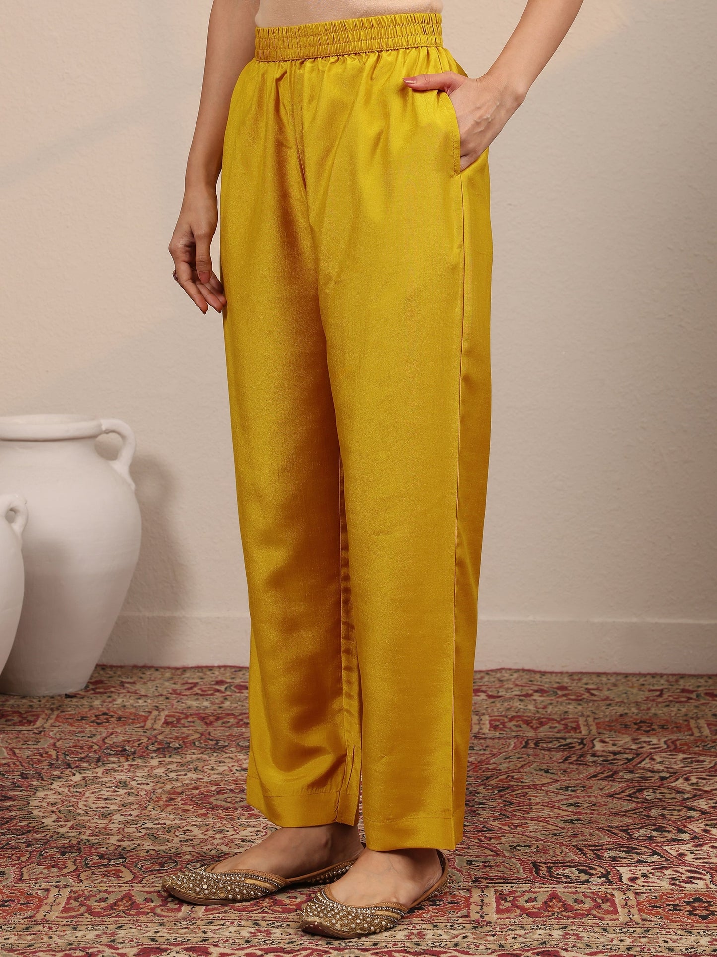 Libas Art Mustard Embroidered Silk Blend Anarkali Suit Set With Dupatta