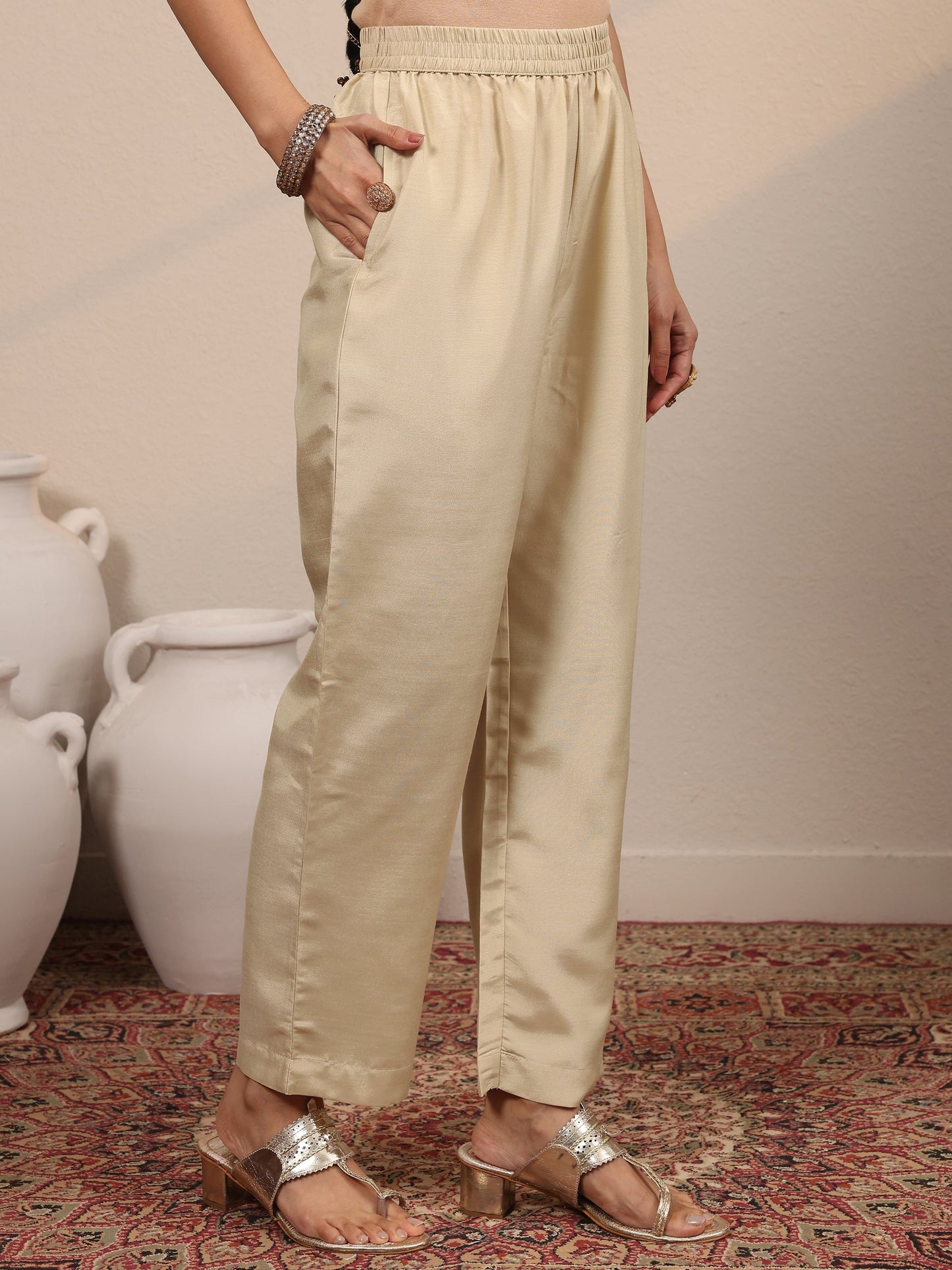 Libas Art Beige Embroidered Silk Blend Anarkali Suit Set With Dupatta