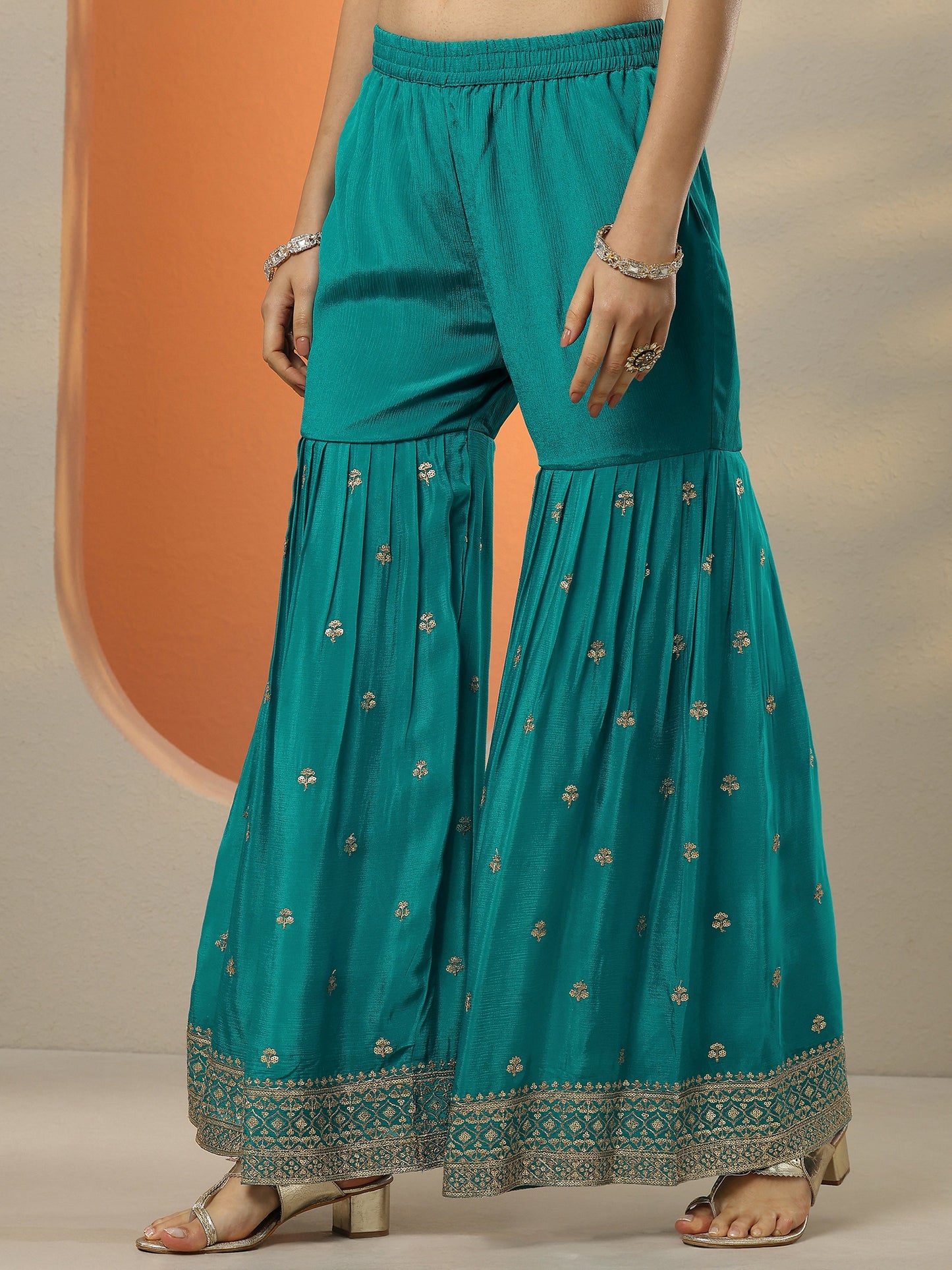 Libas Art Blue Embroidered Chinon Straight Suit Set With Dupatta