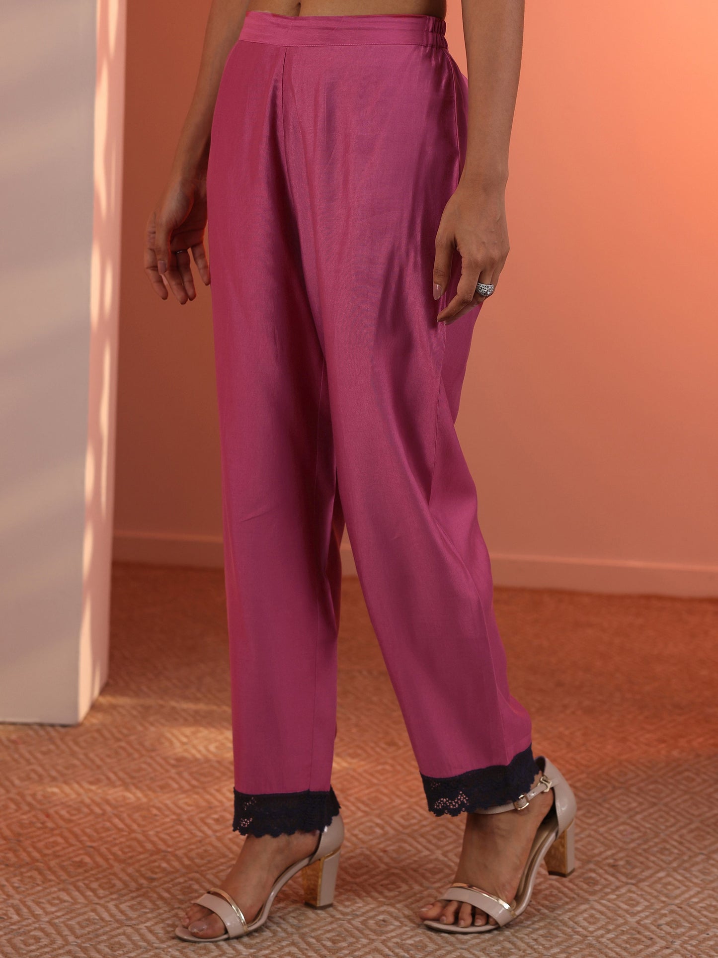 Pink Embellished Silk Blend Straight Suit Set With Dupatta