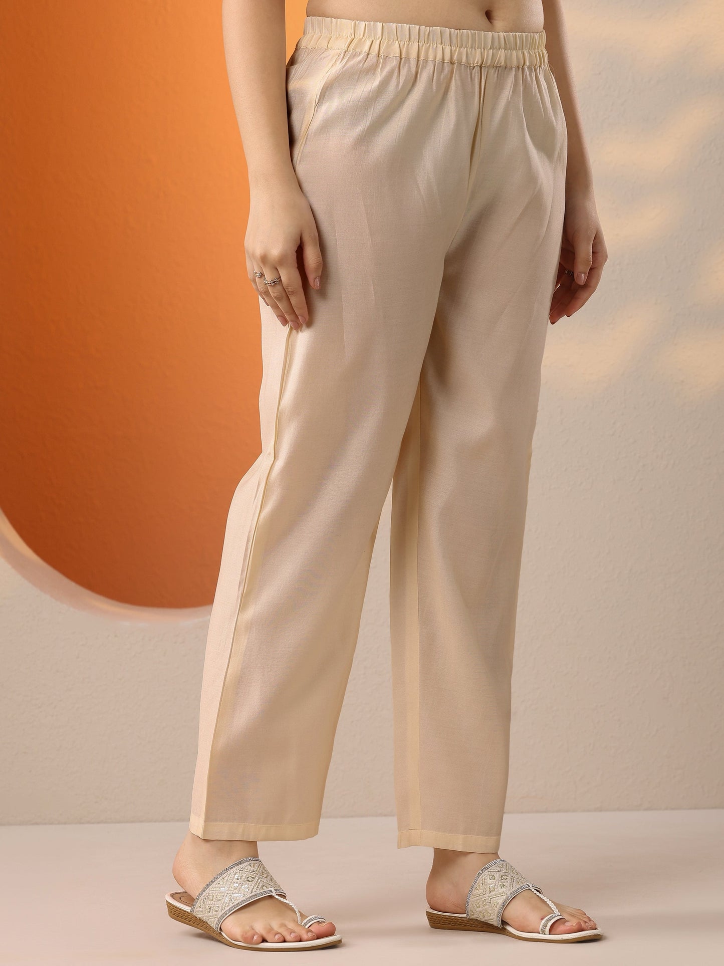 Off White Embroidered Silk Blend A-Line Kurta Set