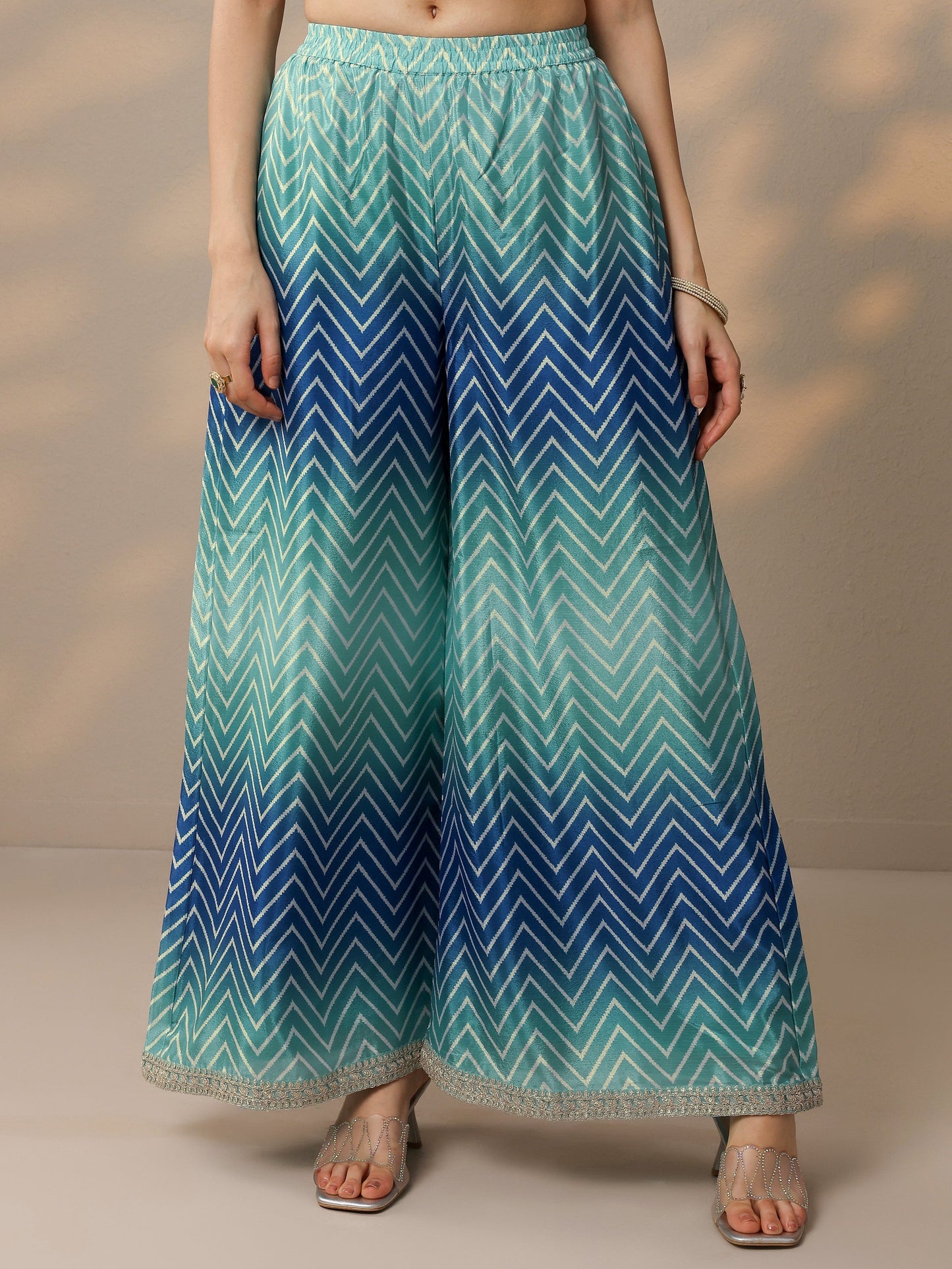 Blue Printed Chinon Straight Suit Set With Dupatta