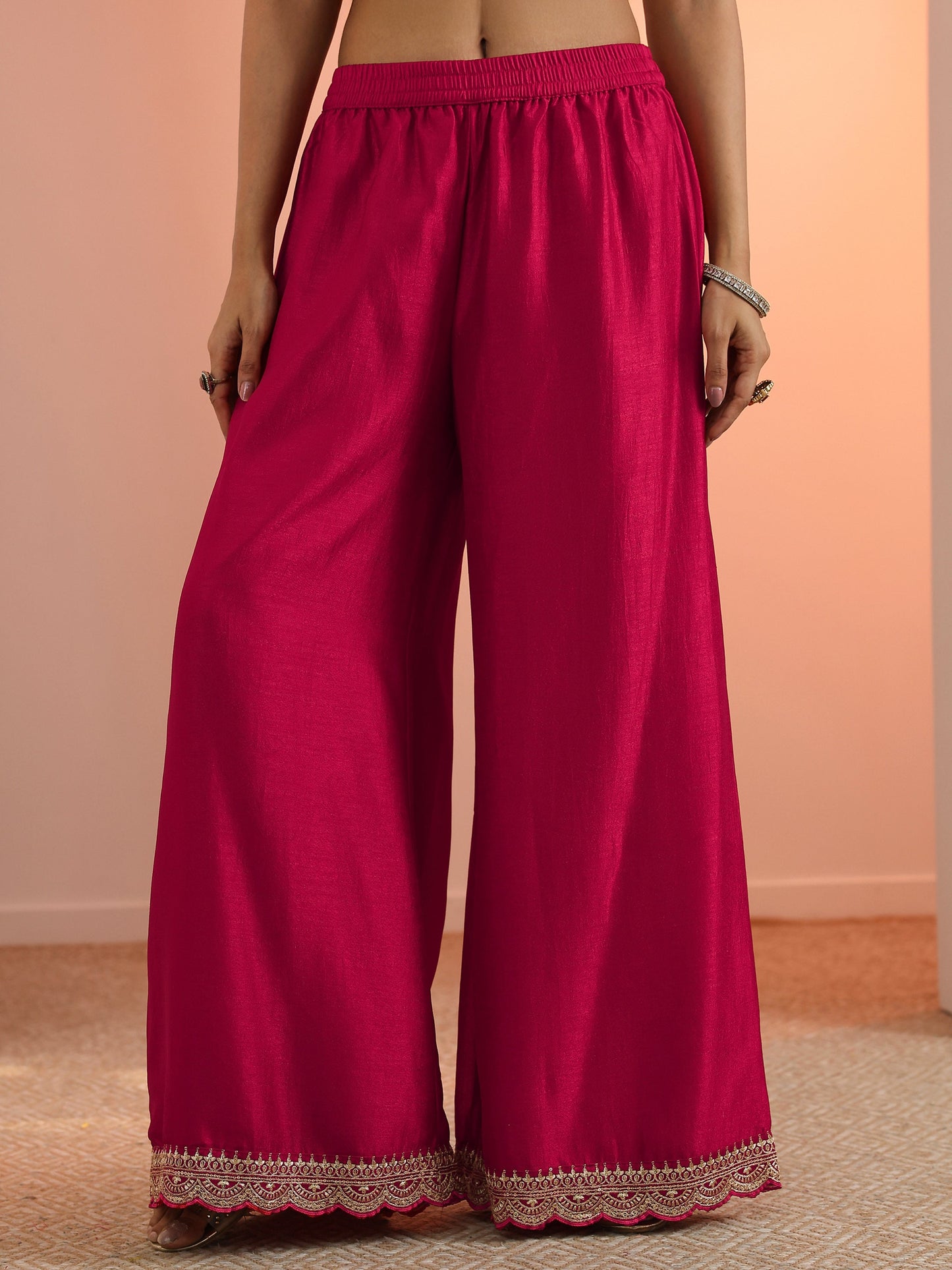 Red Embroidered Chinon Straight Suit Set With Dupatta