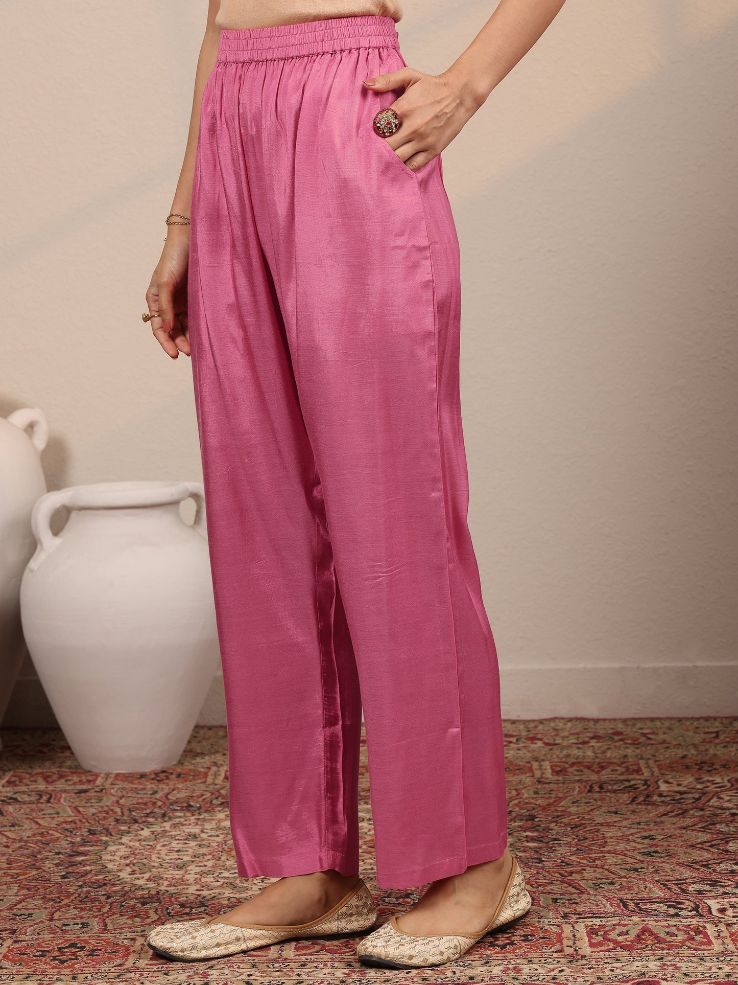 Libas Art Pink Embroidered Crepe Straight Suit Set With Dupatta