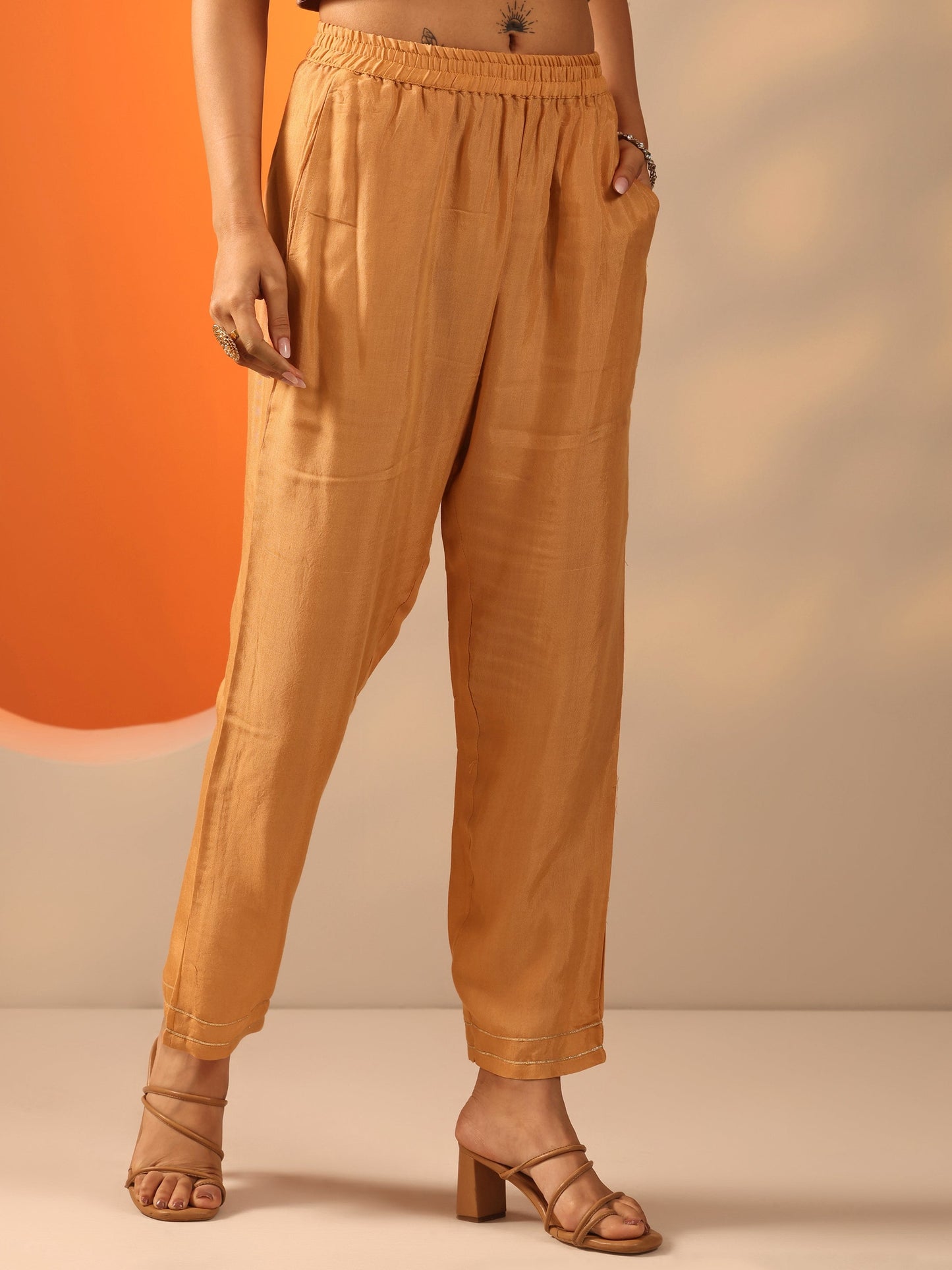 Orange Printed Chinon Straight Suit Set With Dupatta