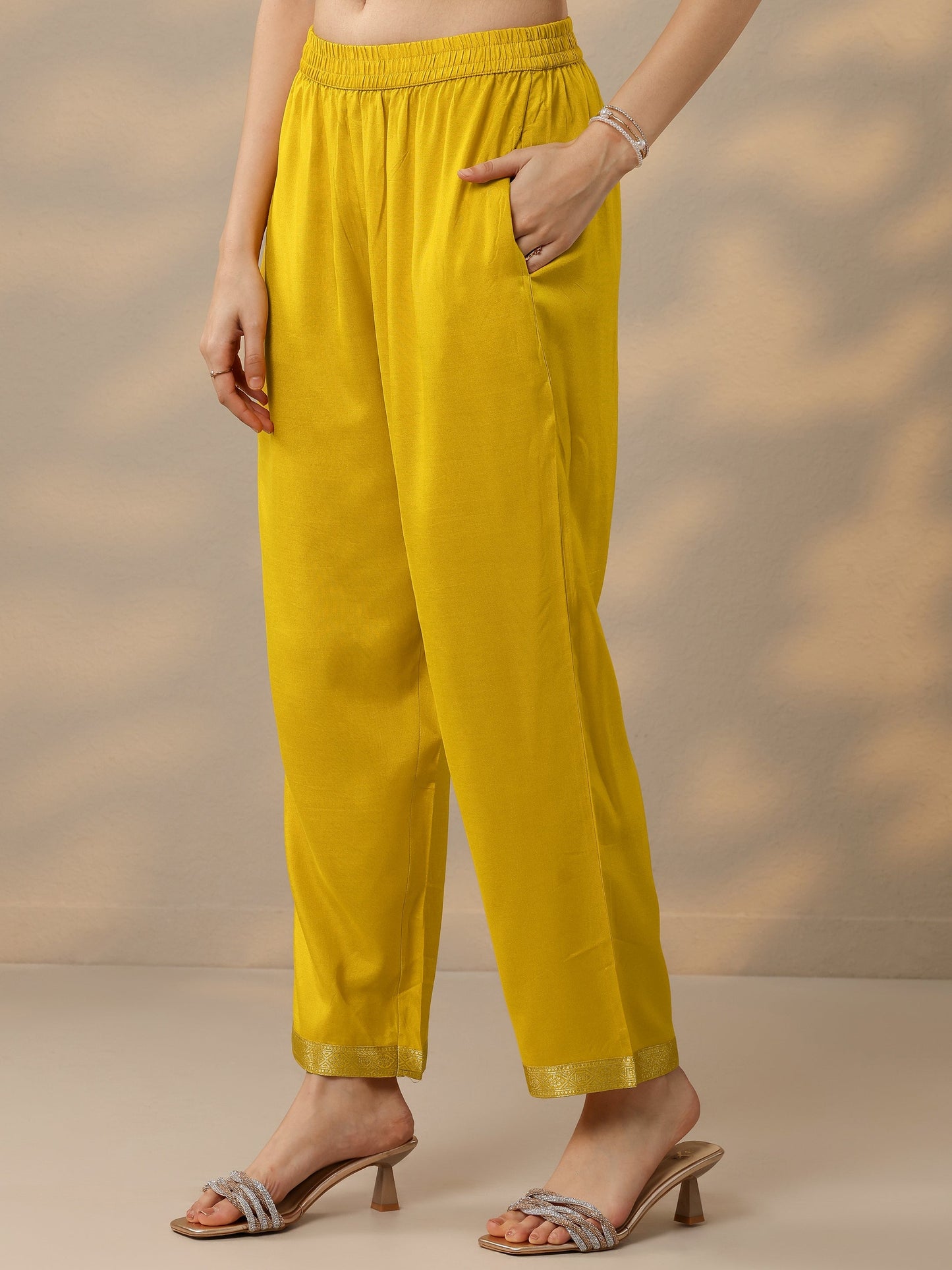 Mustard Woven Design Silk Blend Straight Suit Set With Dupatta