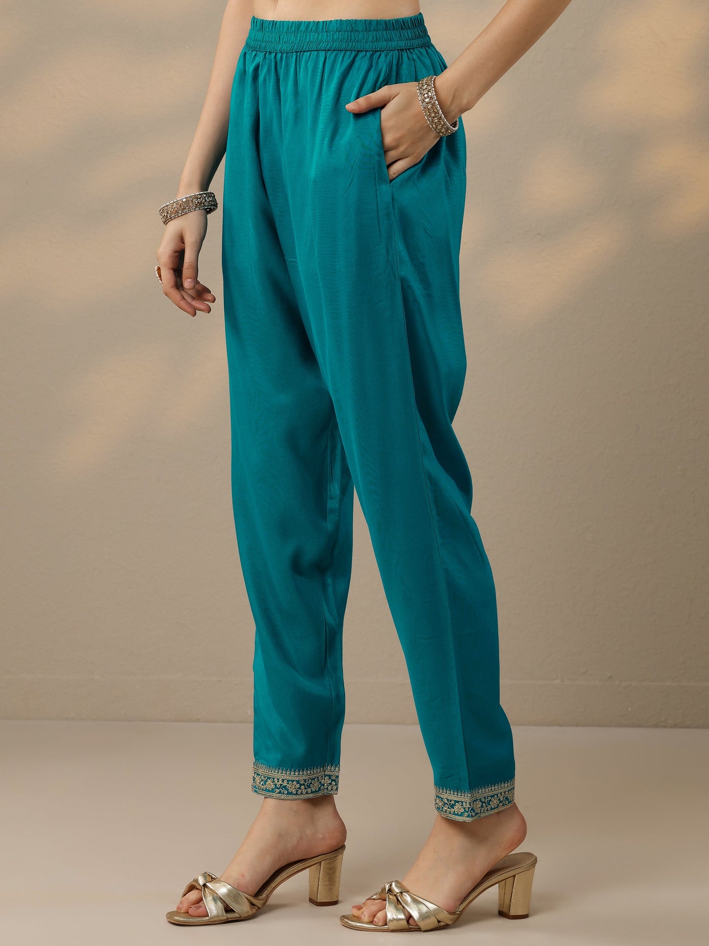 Blue Printed Silk Blend Straight Suit Set With Dupatta